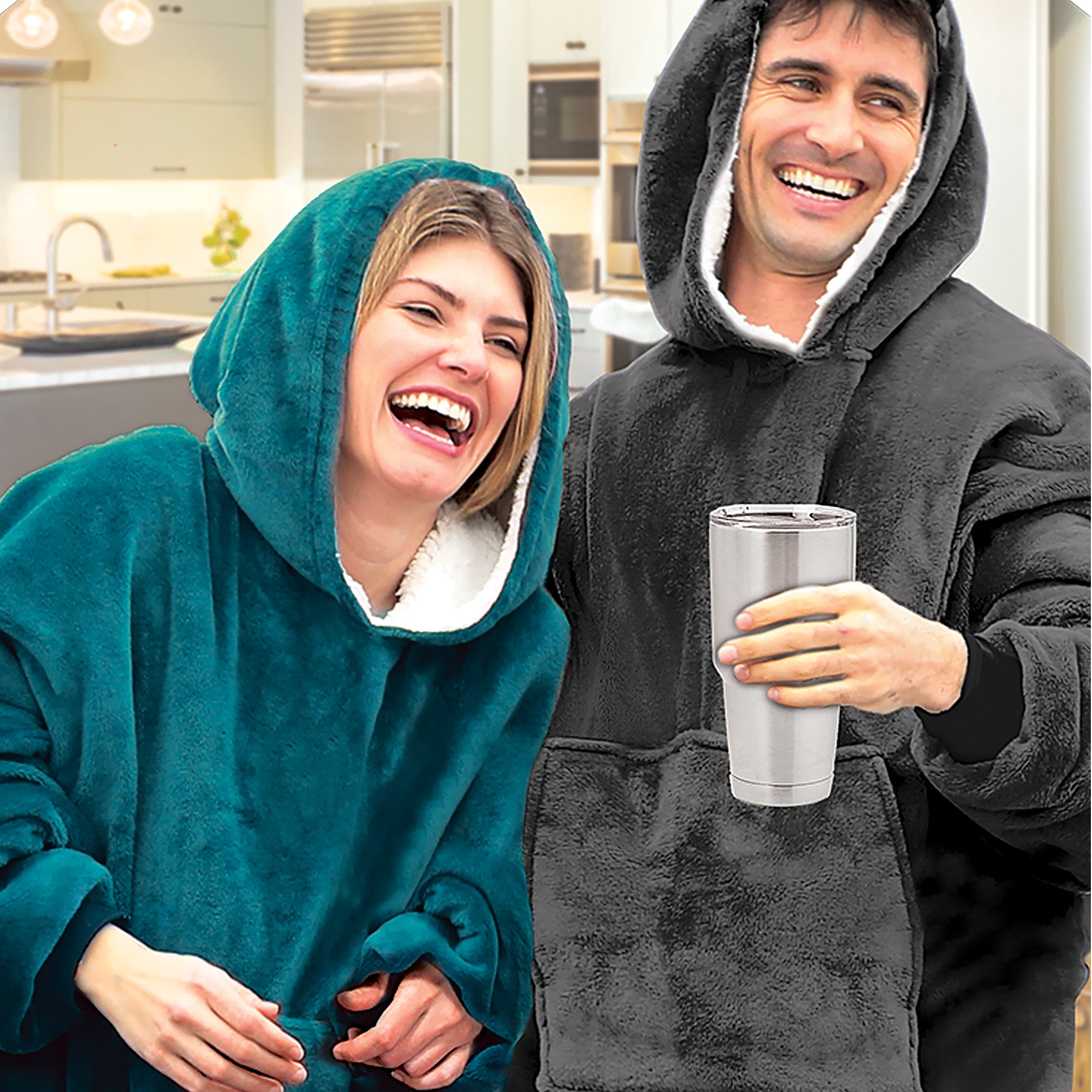 Huggle Blanket Hoodie, Ultra Plush Blanket, Wearable Blanket for Men and Women, One Size, Grey - Image 5