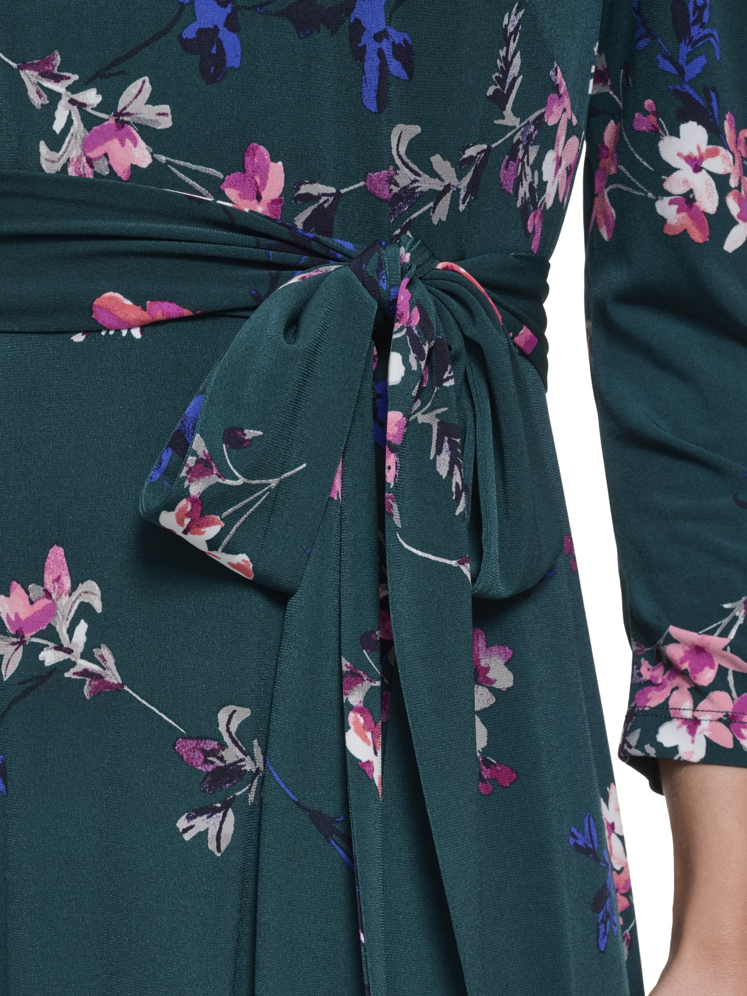 Falling Flowers Women's 3/4 Sleeve Belted Midi Dress, Sizes XS-XL - Image 5