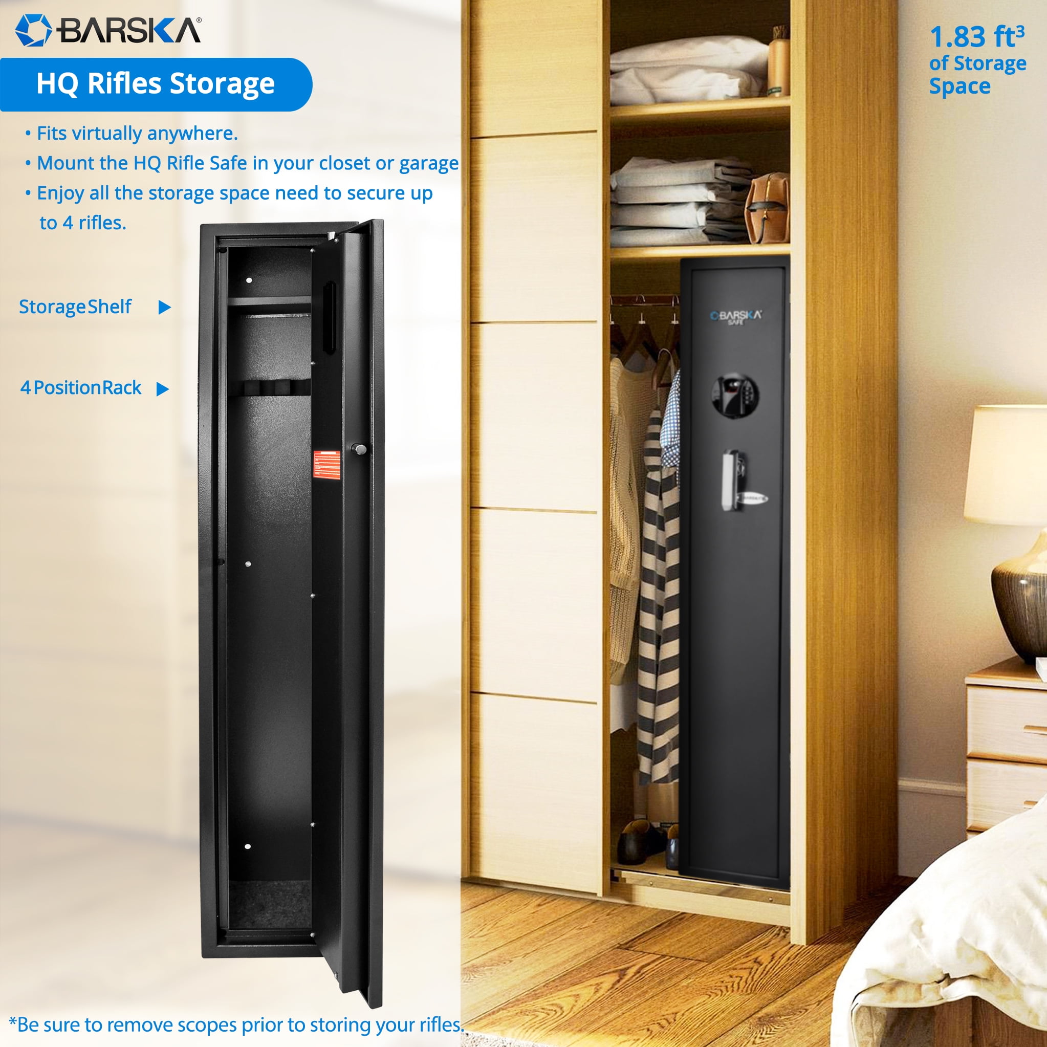 Barska HQ800 Biometric Keypad Rifle Safe, 4 Position Rack, 66 lbs - Image 4