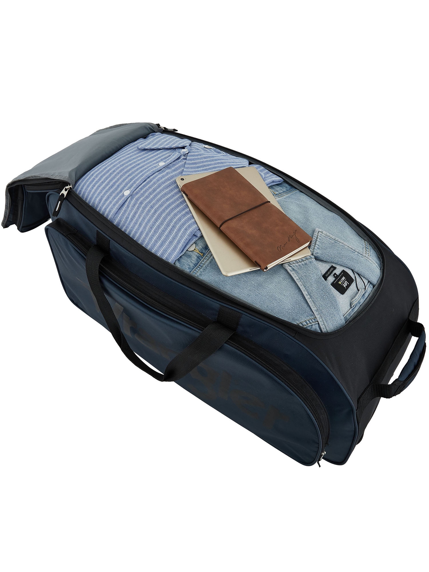 Wrangler 30-inch Large Checked Multi-Pocket Upright Rolling Duffel Bag for Travel, Blue Pond - Image 7