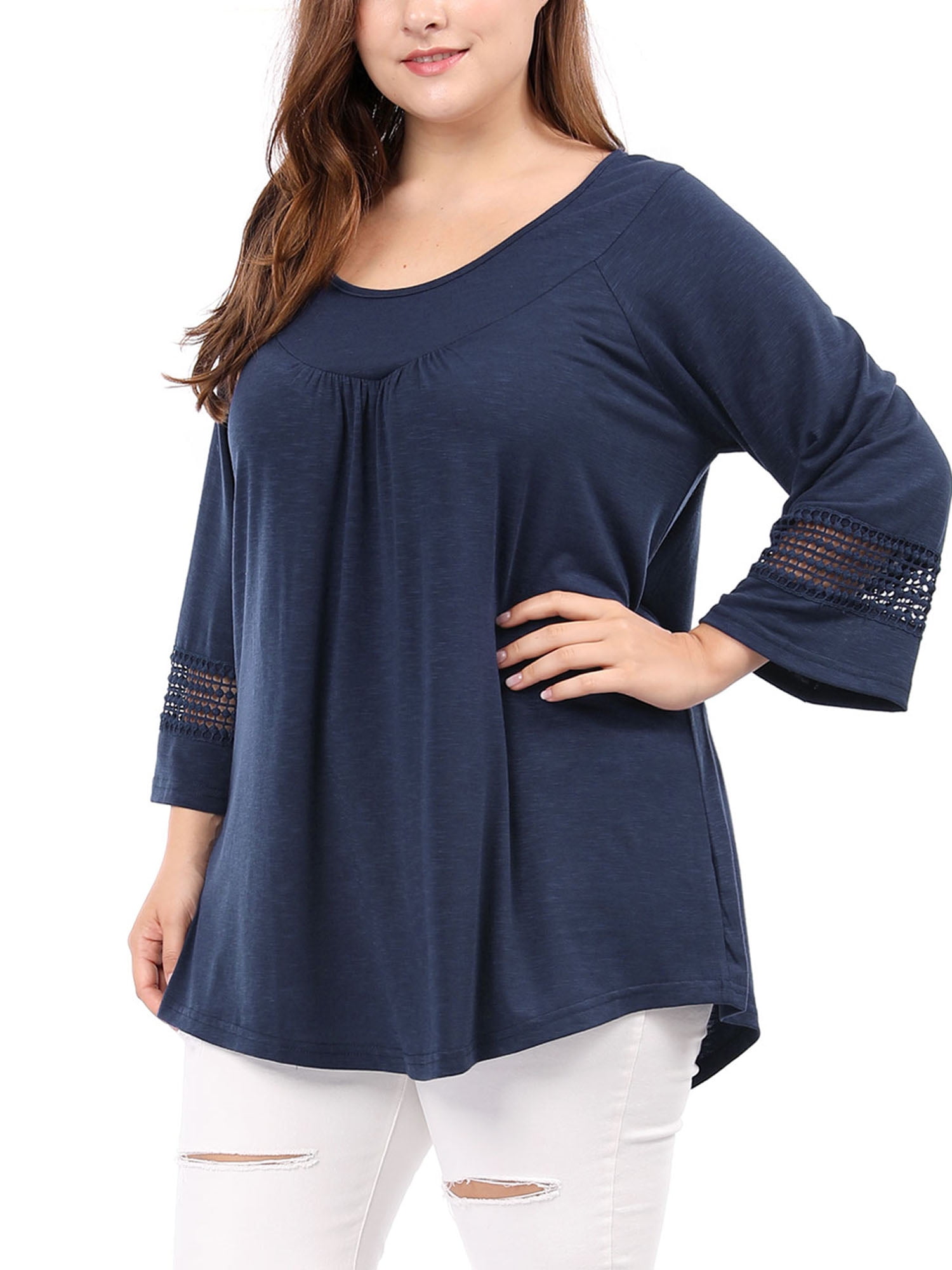 Unique Bargains Women's Plus Kimono Raglan Sleeves Ruched Front Blouse Top - Image 5