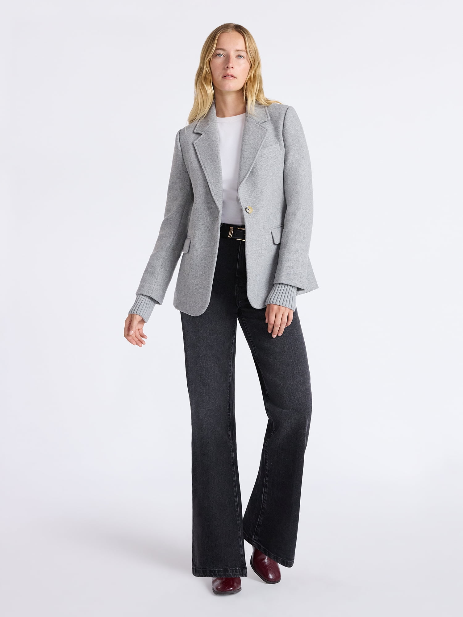 Free Assembly Women's Single Breasted Blazer with Ribbed Sweater Cuffs, Sizes XS-XXL - Image 3