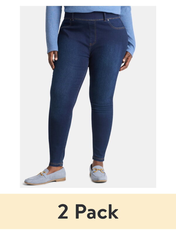 (2 pack) Terra & Sky Women's Plus Size High Rise Jeggings, 28" Inseam, Sizes 0X-4X