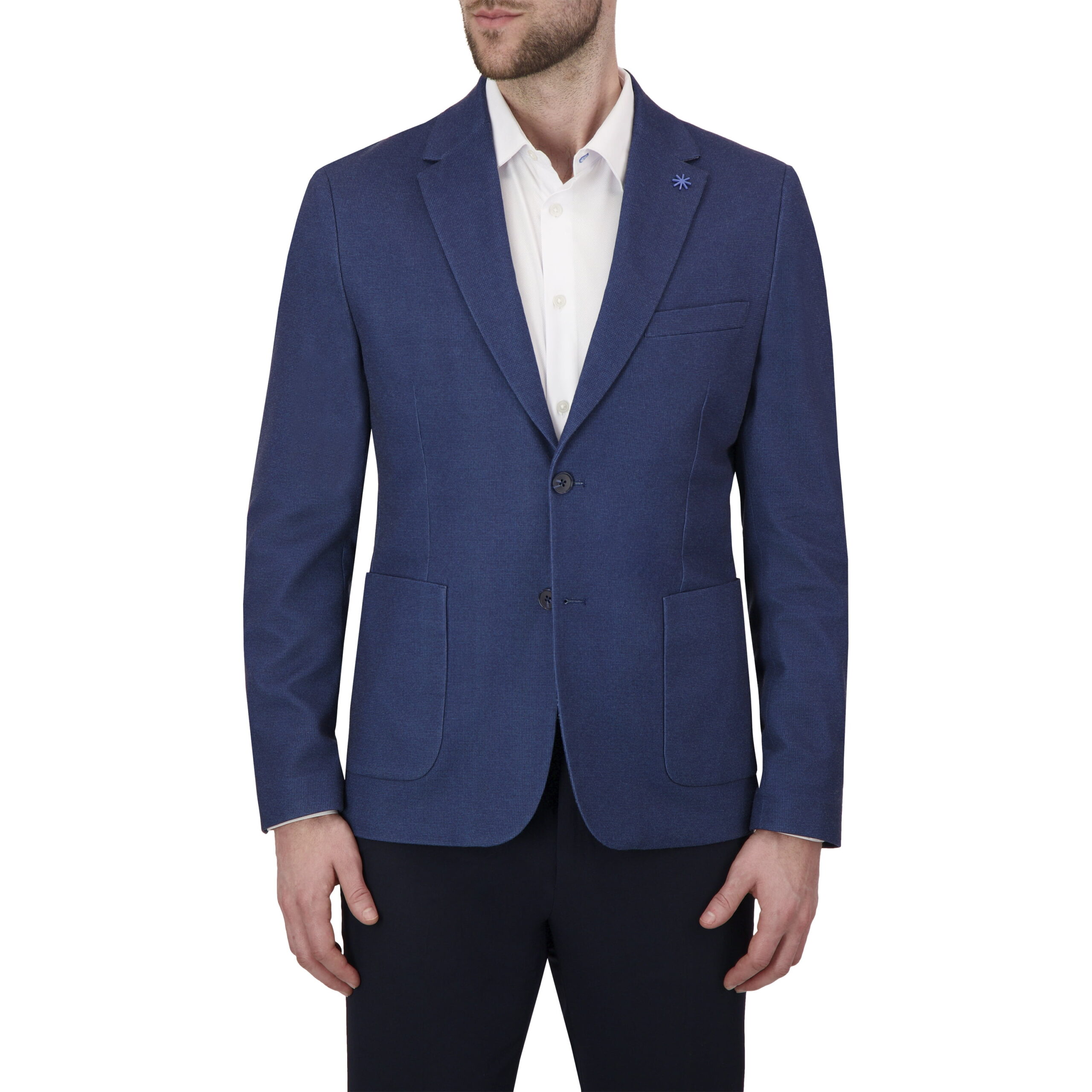 Report Collection Notch Collar Fully Lined Patch Pocket Knit Men's Jacket - Image 3