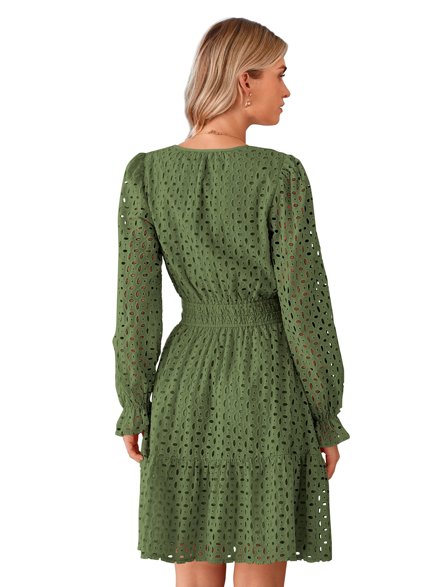 PRETTYGARDEN Women's Long Sleeve Eyelet Mini Dress, Sizes S-XXL - Image 3