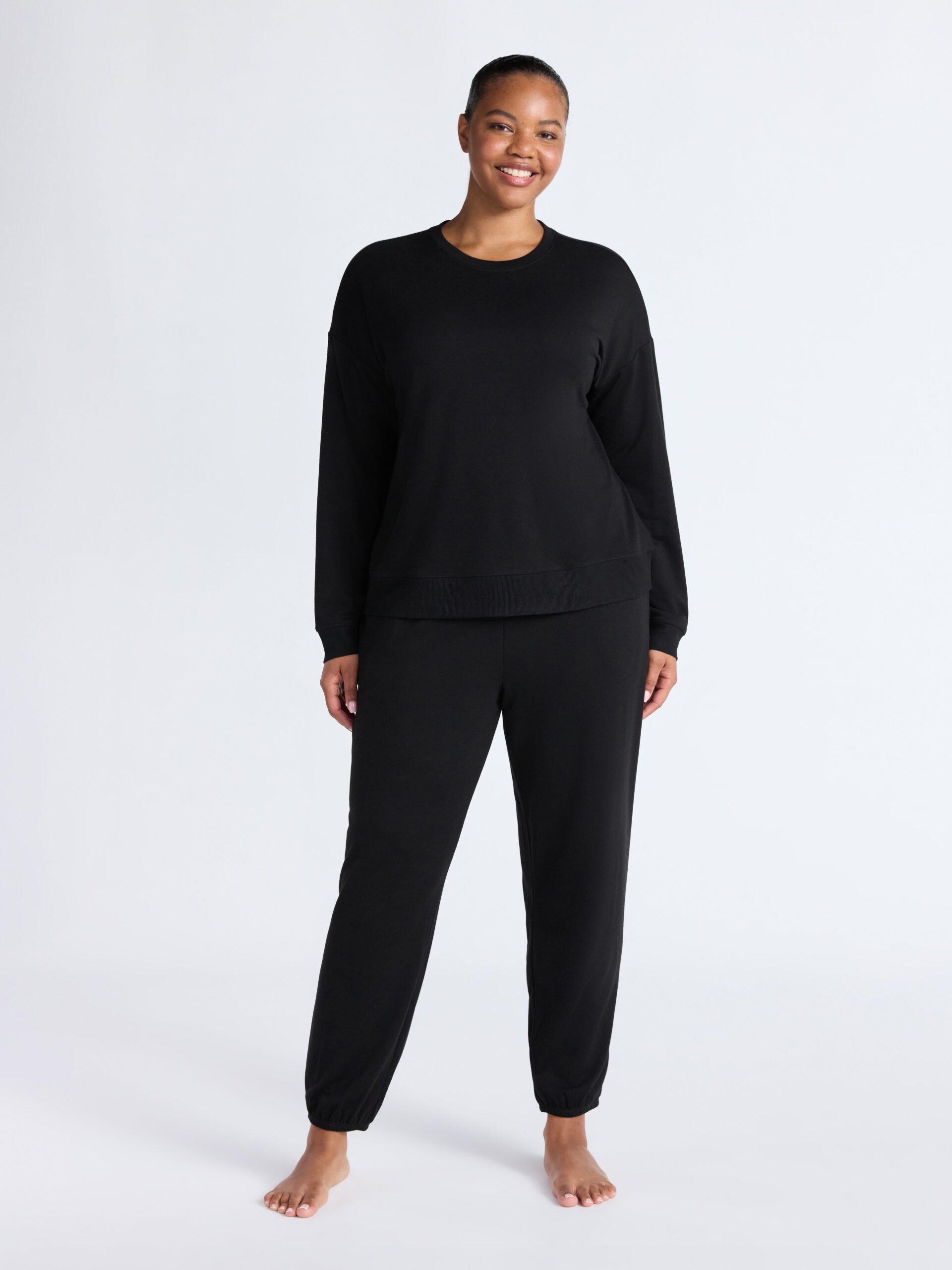 Joyspun Women’s Fleece Long Sleeve Top and Joggers Lounge Set, 2-Piece, Sizes XS-3X - Image 2