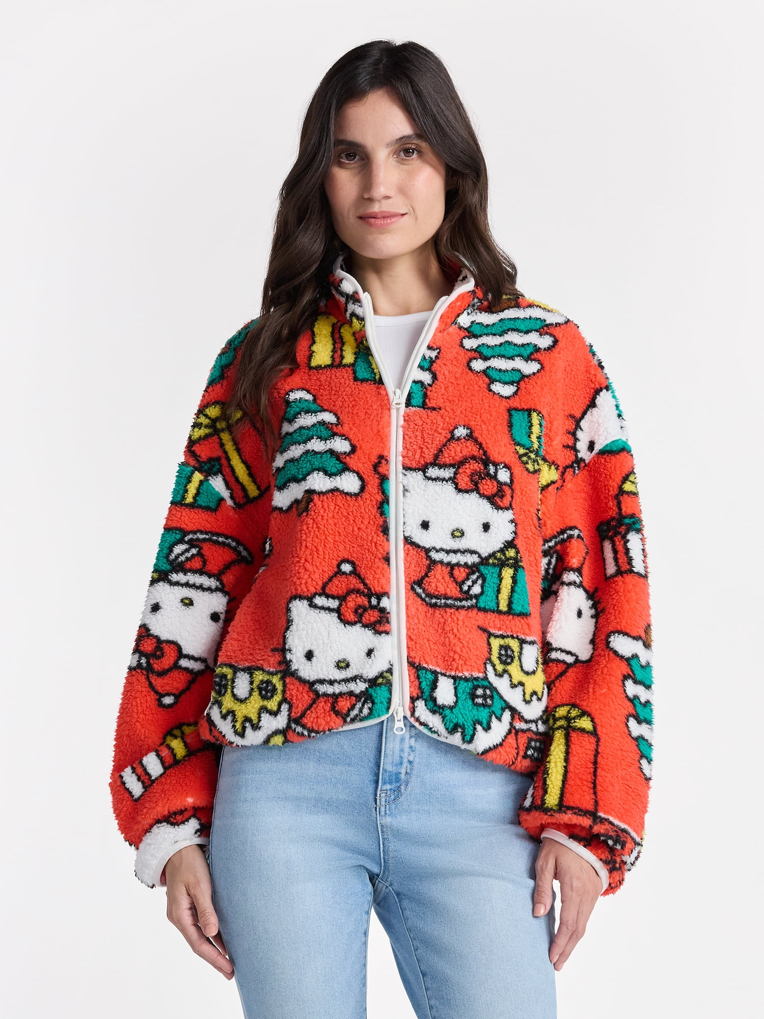 Hello Kitty Women’s Christmas Print Woobie Fleece Jacket, Sizes XXS-XXL - Image 2