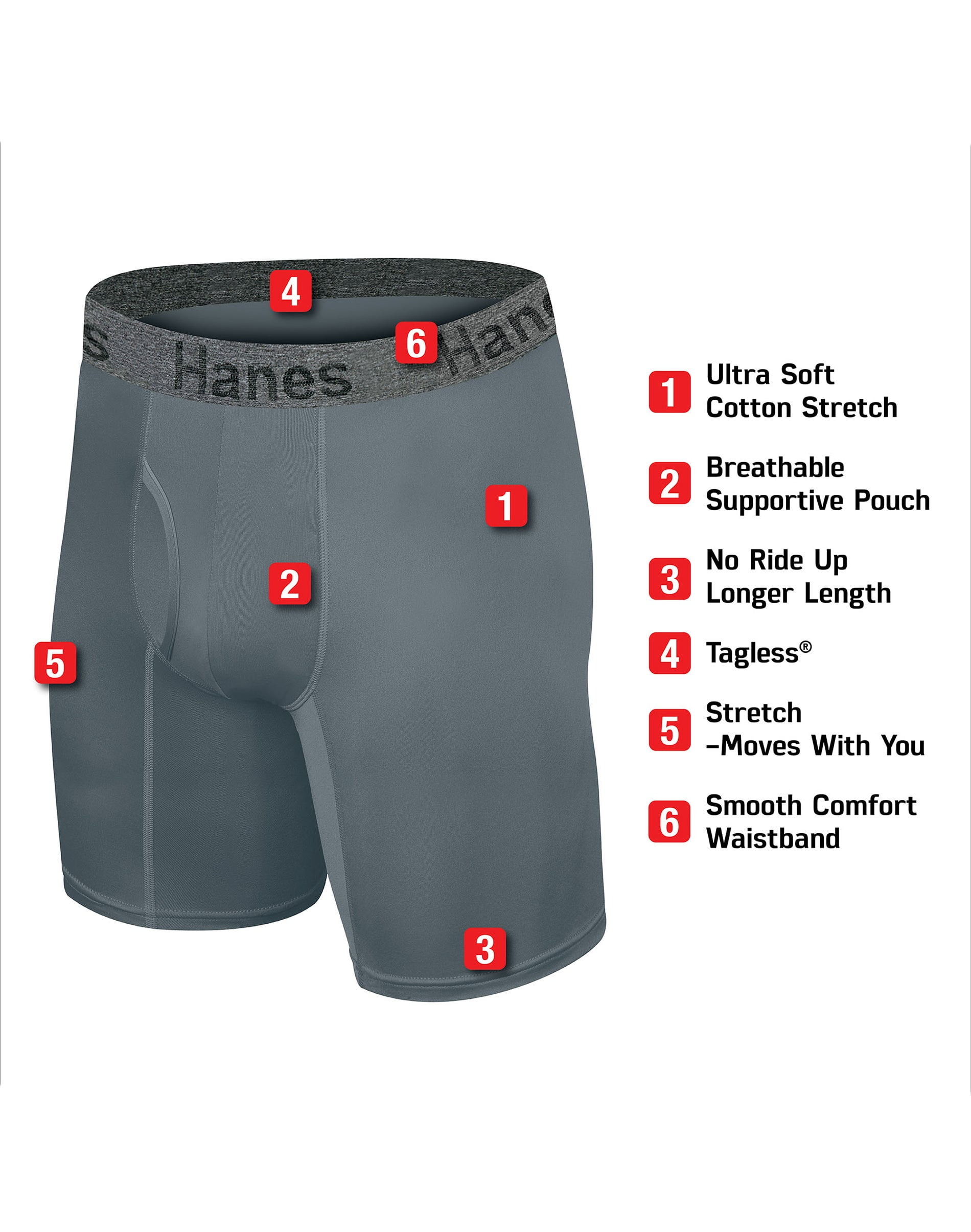 Hanes Men's Comfort Flex Fit Ultra Soft Cotton Stretch Long Leg Boxer Briefs, 3 Pack, Sizes S-3XL - Image 3