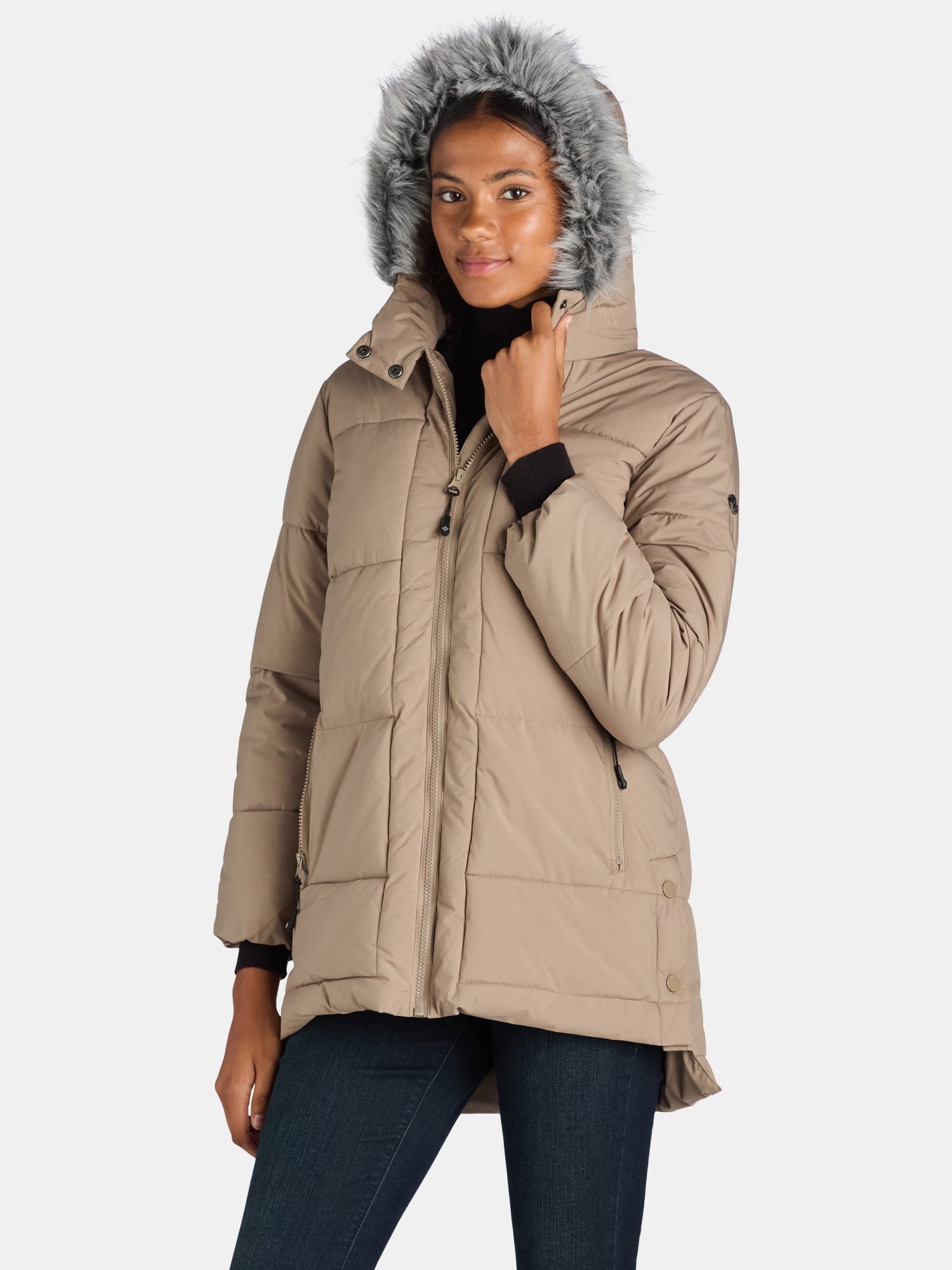 Big Chill Women's and Women's Plus Wide Quilted Puffer Coat with Faux Fur Trim Hood, Sizes S-3X - Image 4