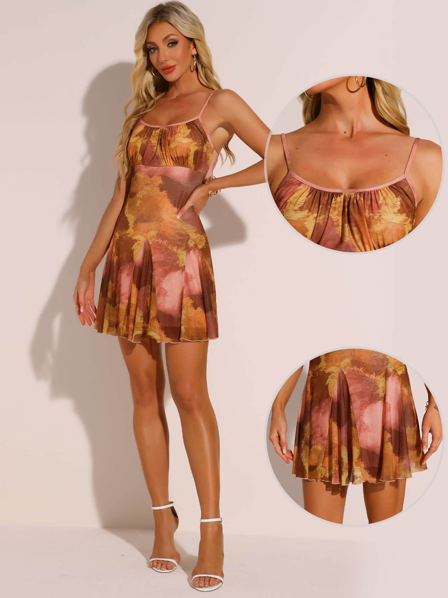 DARING DIVA Floral Spaghetti Ruched Bust Boho Dress XS Brick red - Image 2