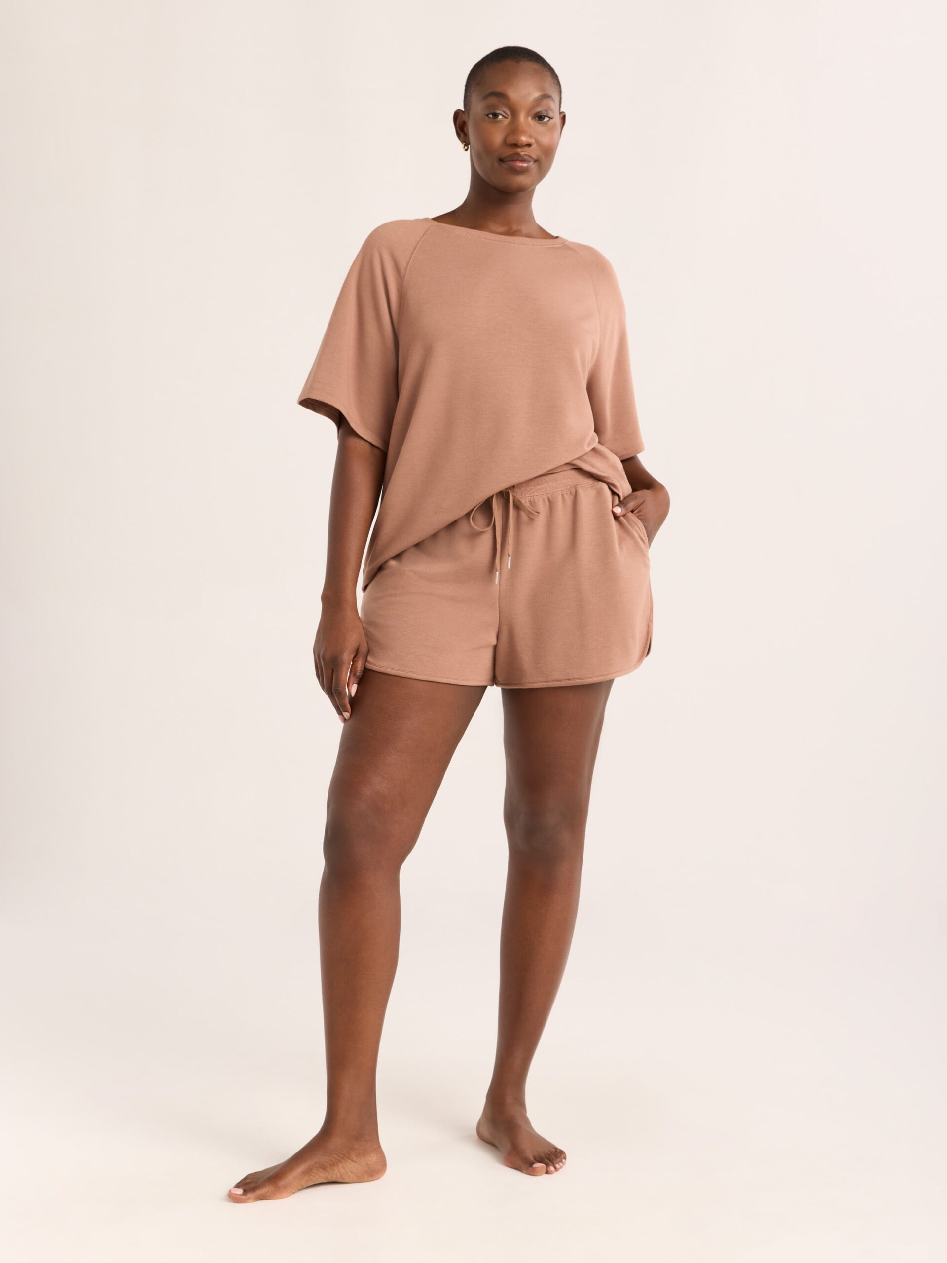 Joyspun Women's French Terry Short Sleeve Top and Shorts Set, 2-Piece, Sizes XS-3X - Image 3