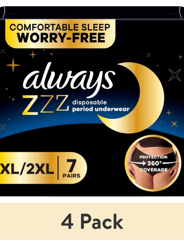 (4 pack) Always ZZZ Overnight Disposable Period Underwear Size XL, 7 Count