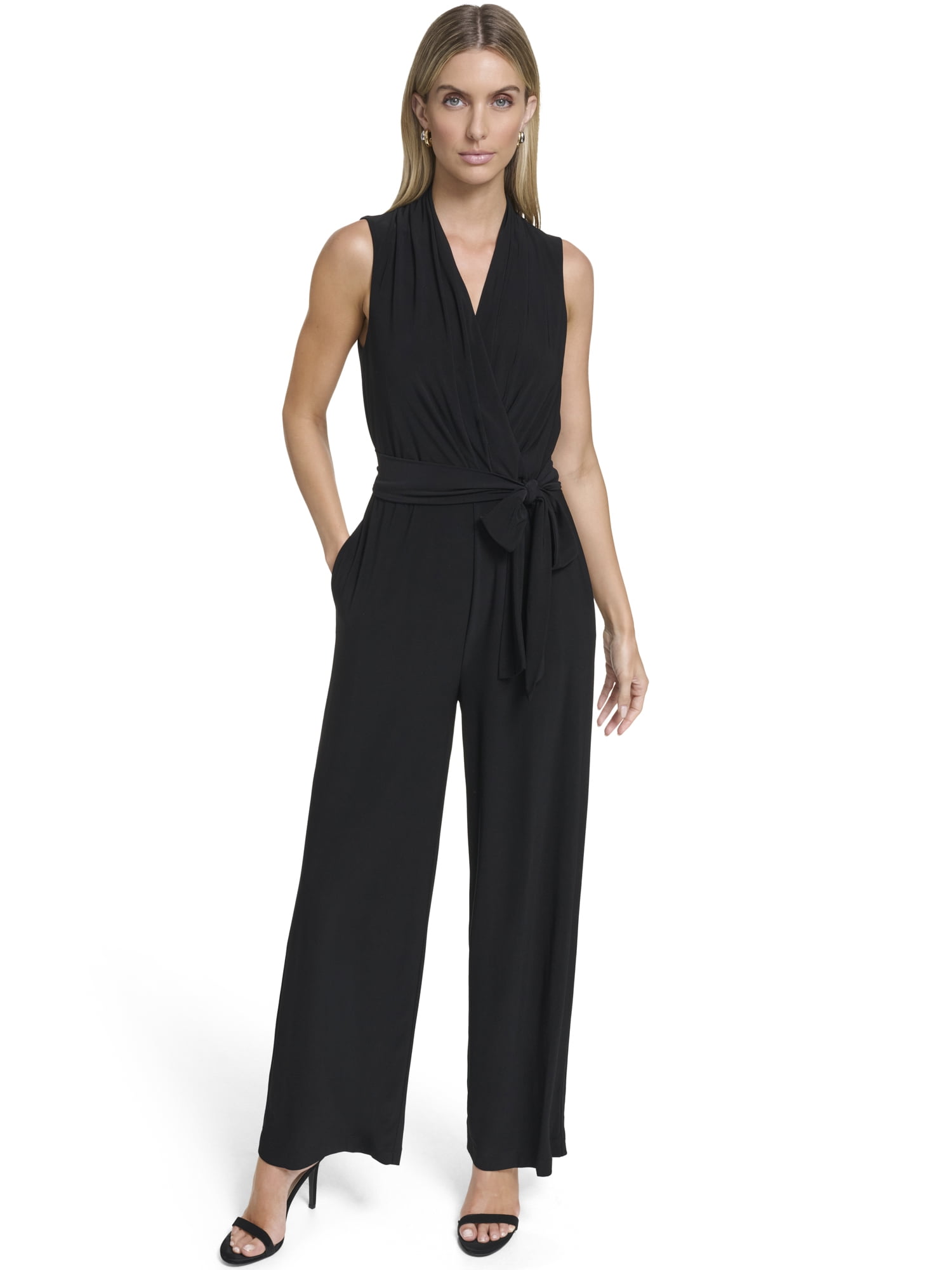 Falling Flowers Women's Knit Jersey Surplice Blouson Jumpsuit, Sizes XS-XL - Image 2