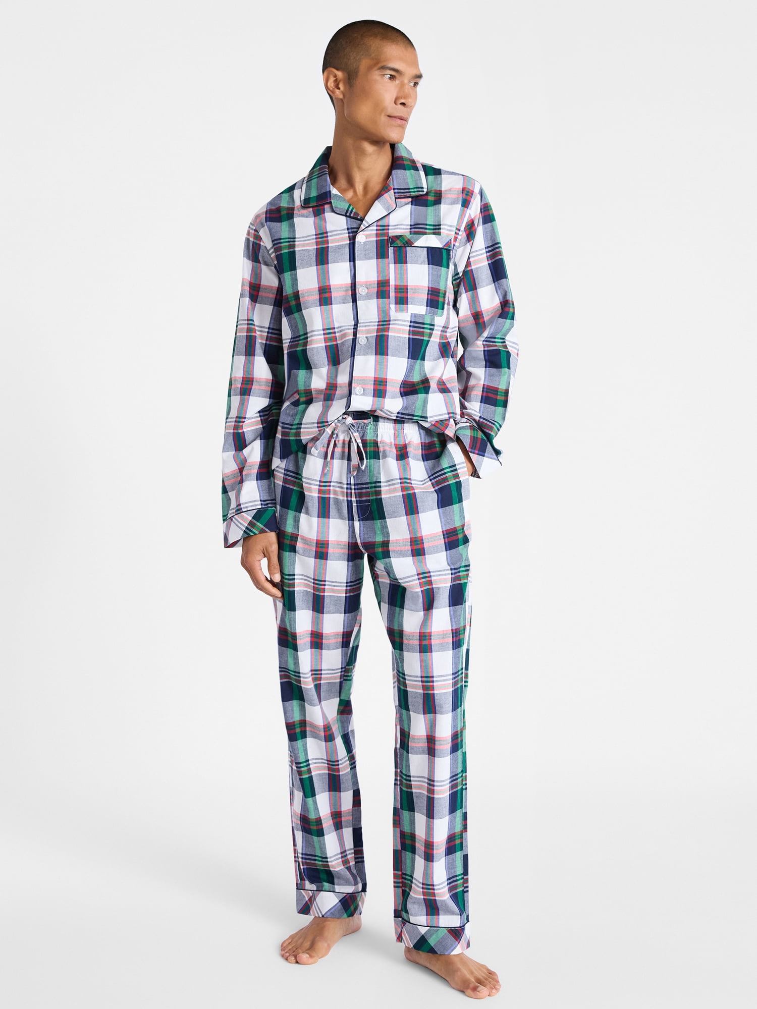 Free Assembly Matching Family Pajamas Men's Cotton Plaid Notch Collar Top and Pants Gift Set, 2-Piece, Sizes XS-3X - Image 2