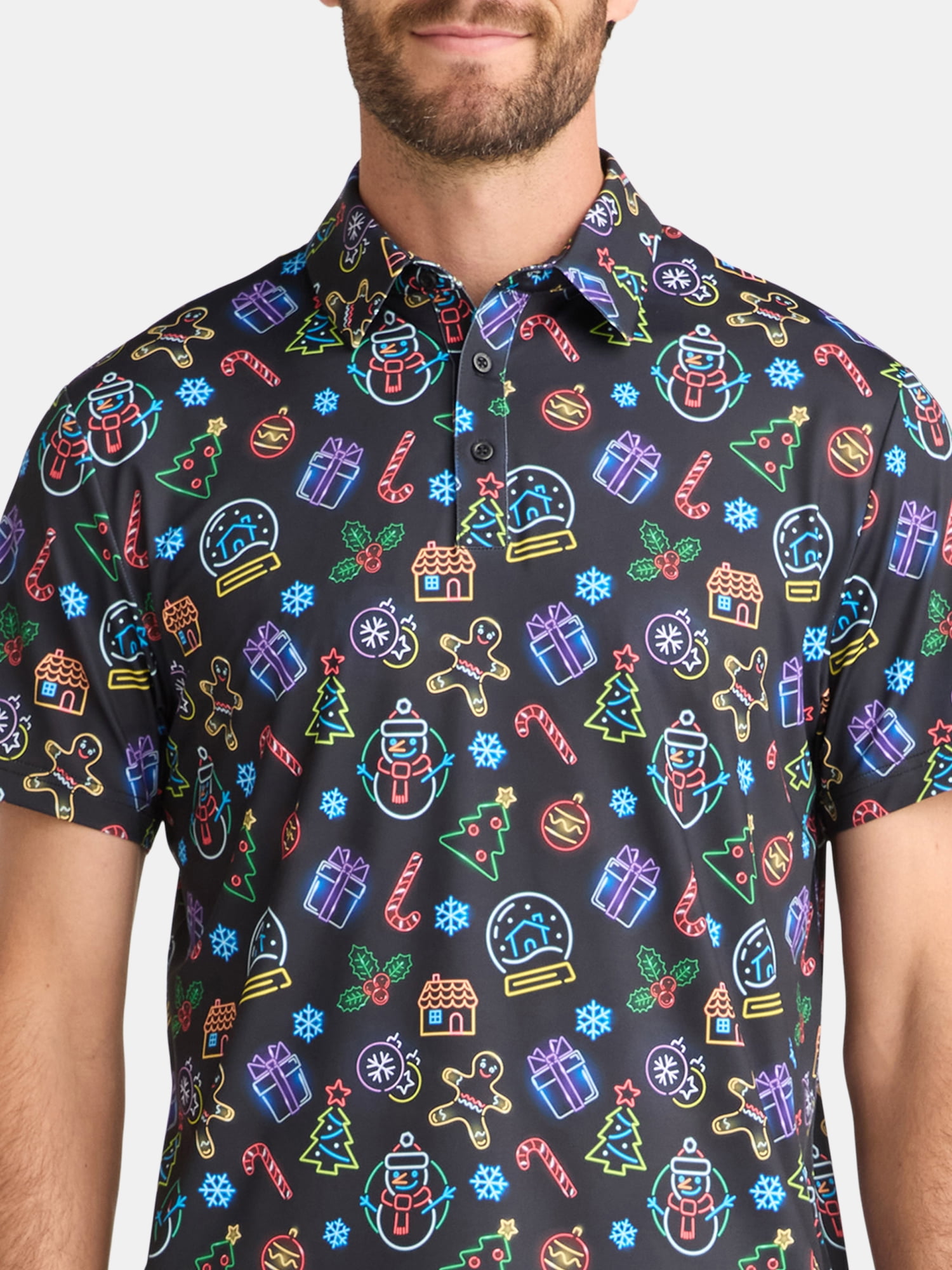 Birdie Bound Men's Christmas Holiday Print Golf Polo Shirt, Sizes S-3XL - Image 4