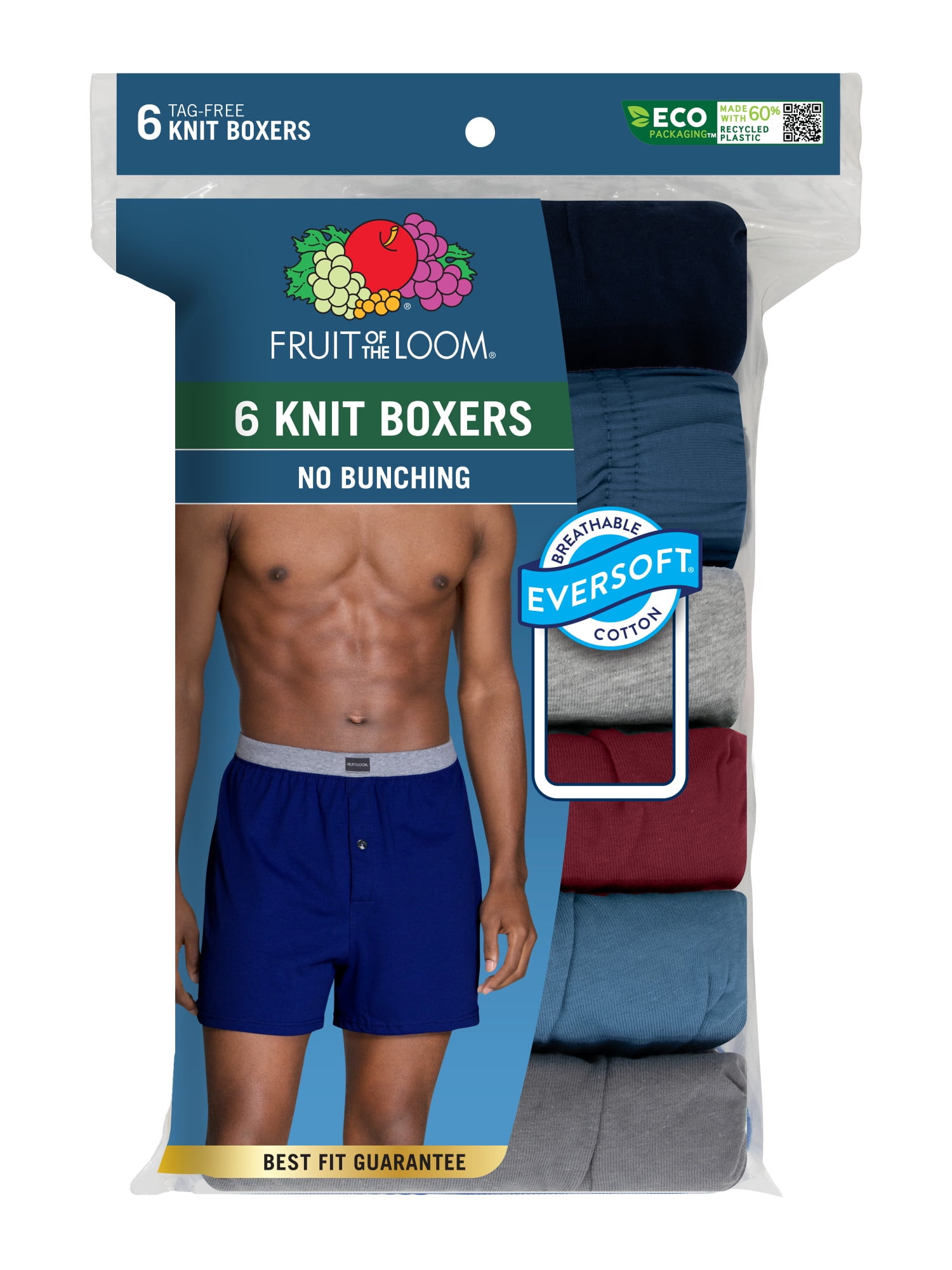 Fruit of the Loom Men's Knit Boxers - Relaxed Fit, Soft Cotton, Moisture-Wicking, 6-Pack, S-5XB - Image 3