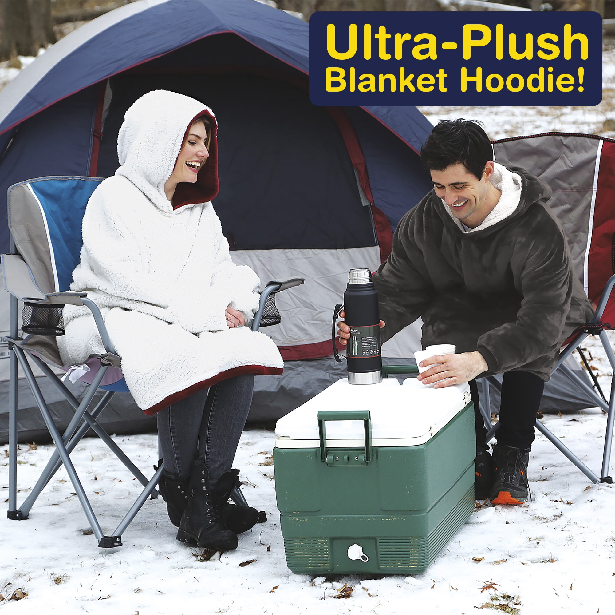 Huggle Blanket Hoodie, Ultra Plush Blanket, Wearable Blanket for Men and Women, One Size, Grey - Image 6