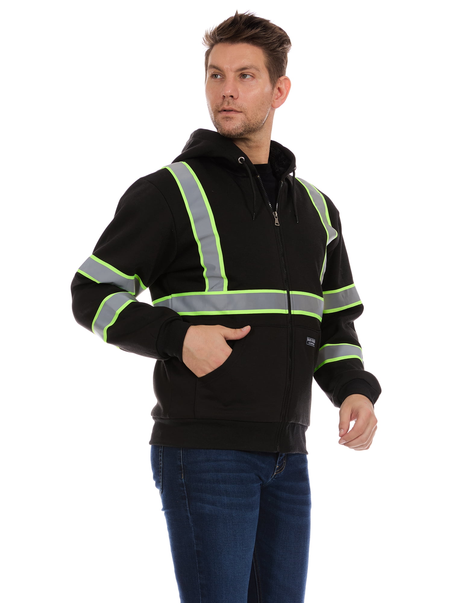 Bass Creek Outfitters Men's Fleece Hi Vis Full Zip up Work Hoodie, Sizes M-2XL - Image 3