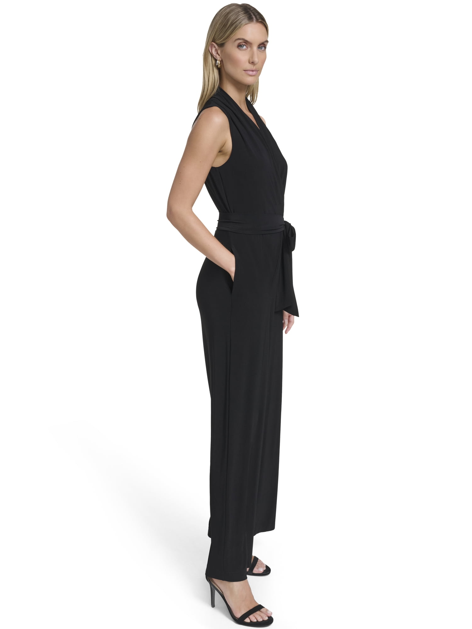 Falling Flowers Women's Knit Jersey Surplice Blouson Jumpsuit, Sizes XS-XL - Image 3