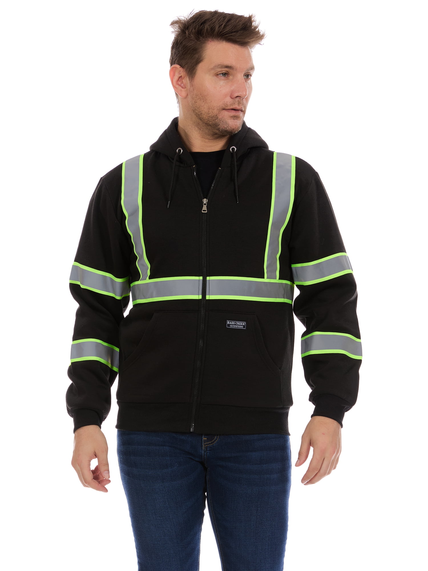 Bass Creek Outfitters Men's Fleece Hi Vis Full Zip up Work Hoodie, Sizes M-2XL - Image 4