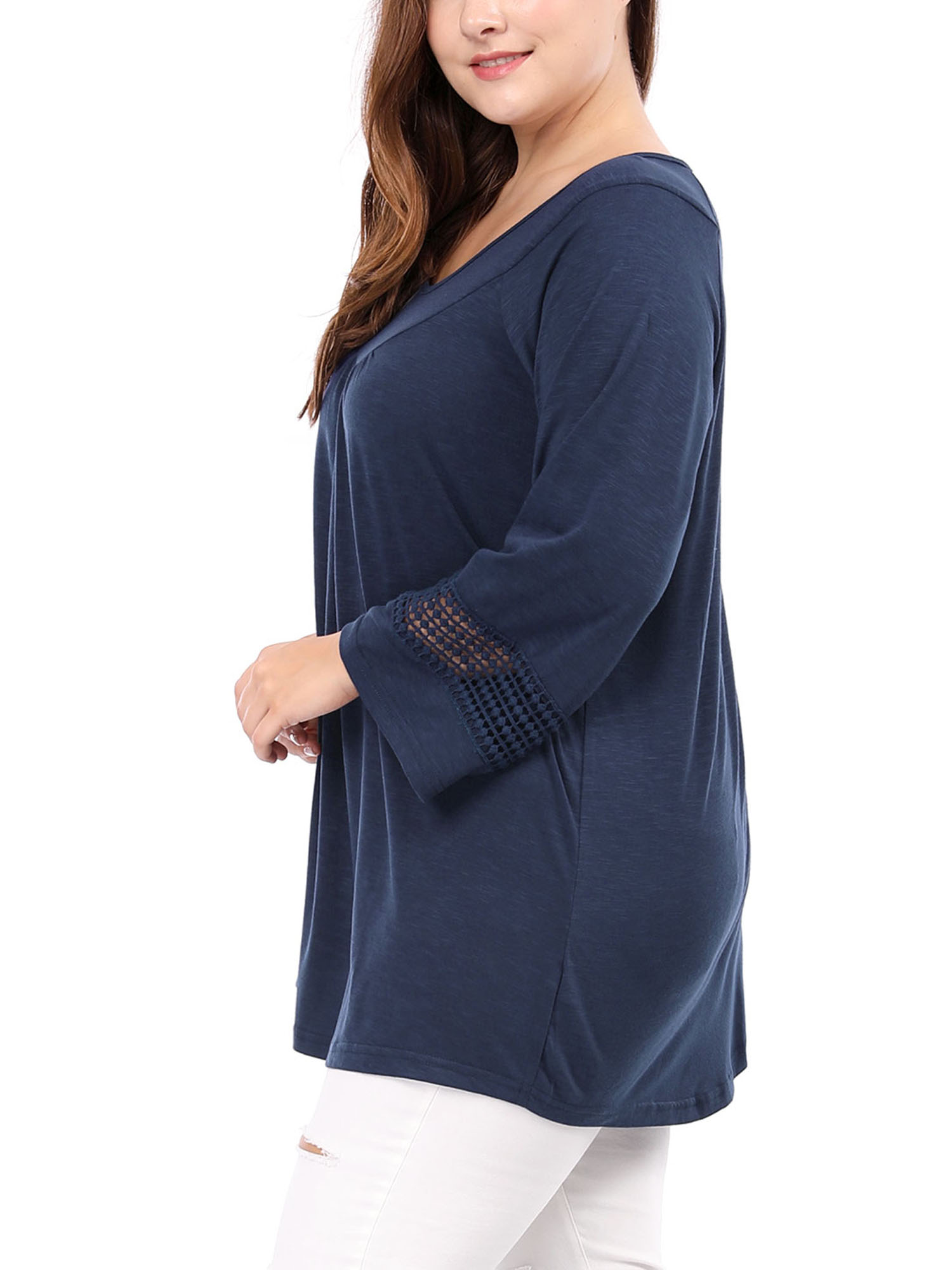 Unique Bargains Women's Plus Kimono Raglan Sleeves Ruched Front Blouse Top - Image 6