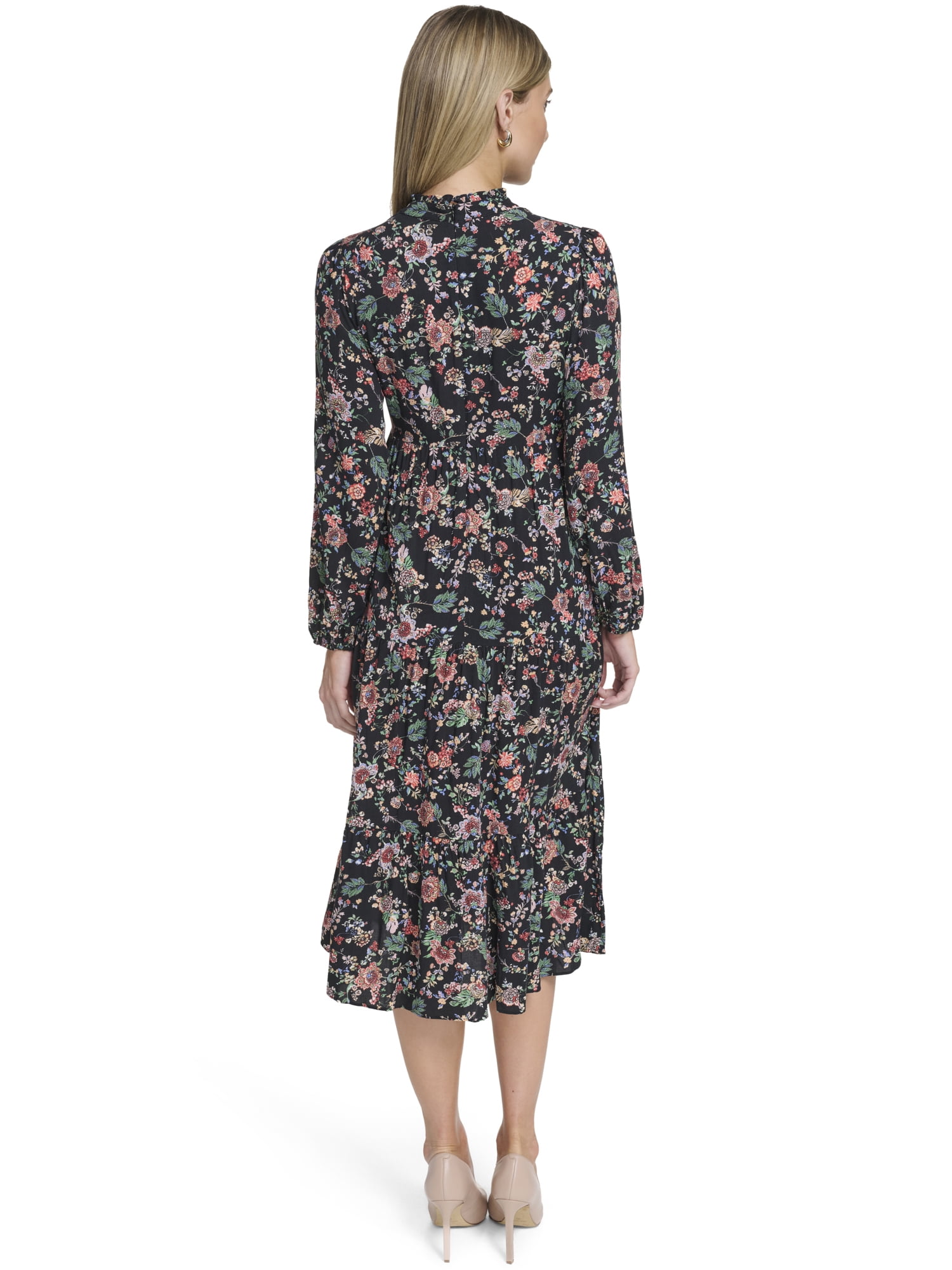 Falling Flowers Women's Notch Ruffle Collar Tiered Midi Dress, Sizes XS-XL - Image 4