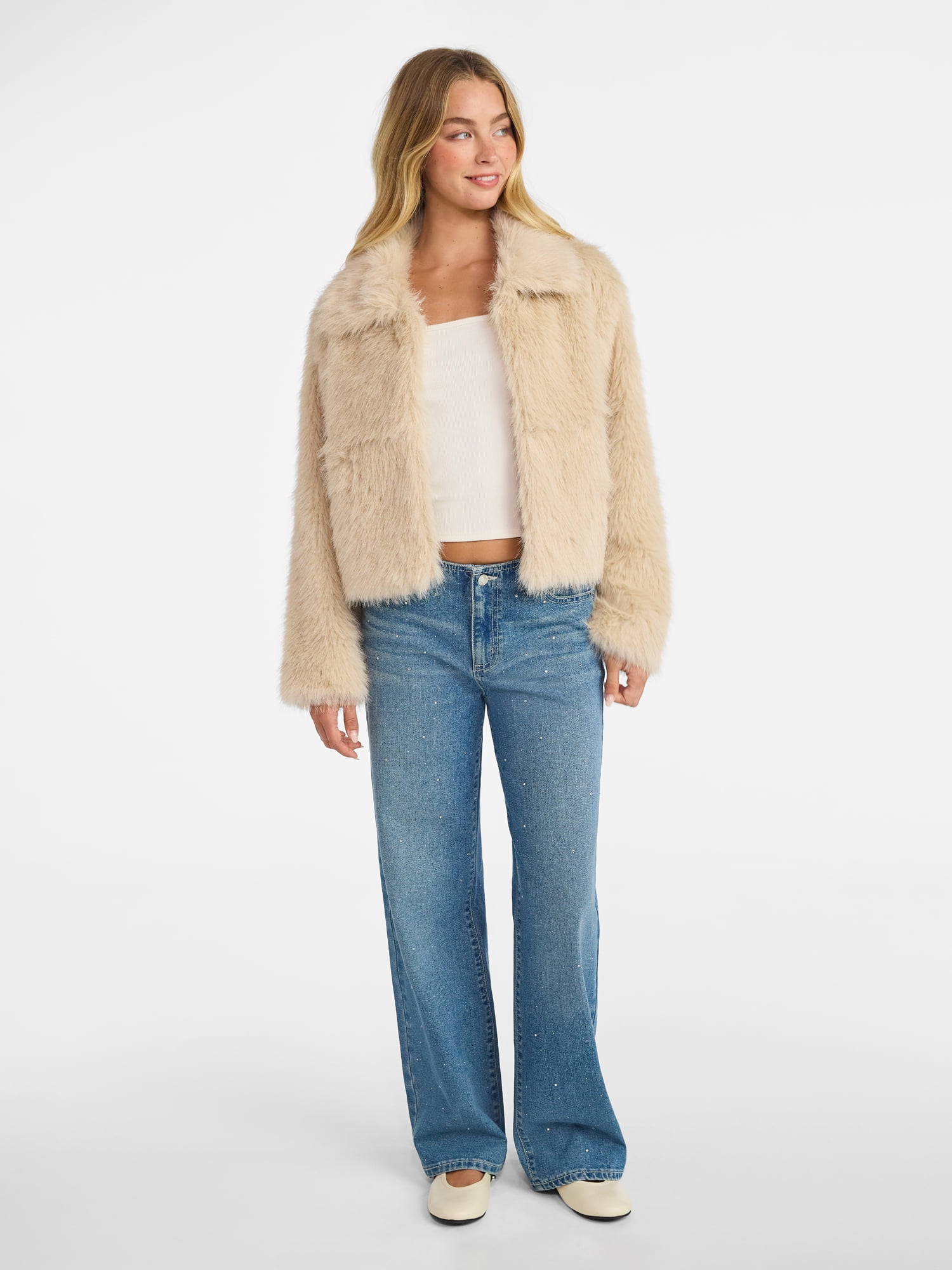 No Boundaries Faux Fur Coat, Women's and Plus - Image 2