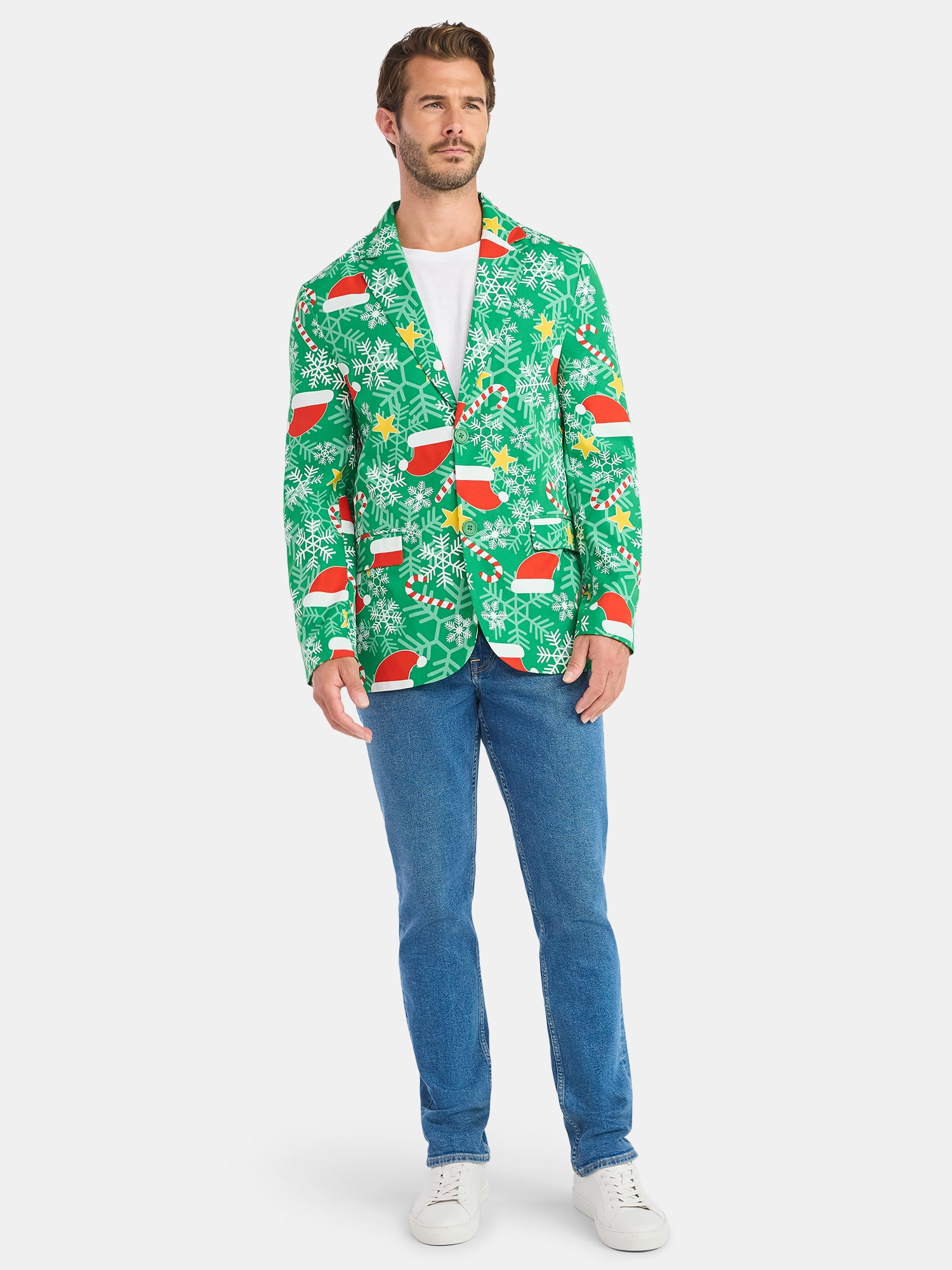Jolly Knits Men's and Big Men's Christmas Holiday Print Suit Jacket Blazer, Sizes S-3XL - Image 3