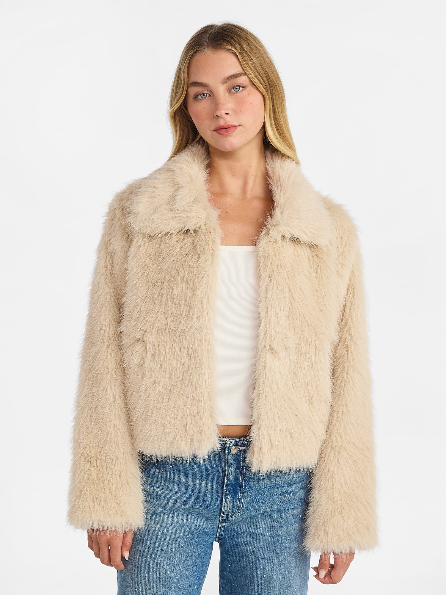 No Boundaries Faux Fur Coat, Women's and Plus - Image 6