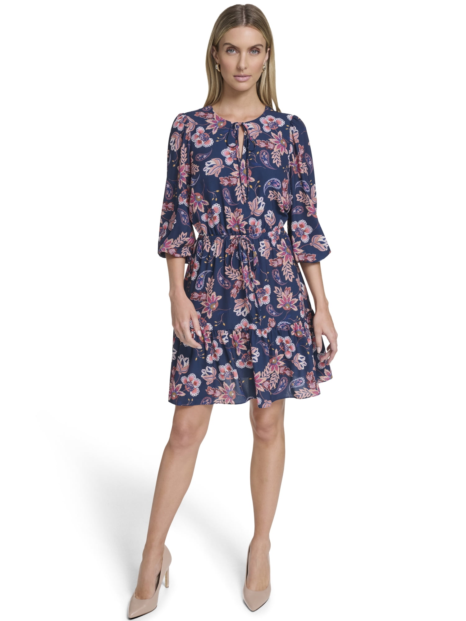 Falling Flowers Women's Blouson Tiered Dress, Sizes XS-XL - Image 2