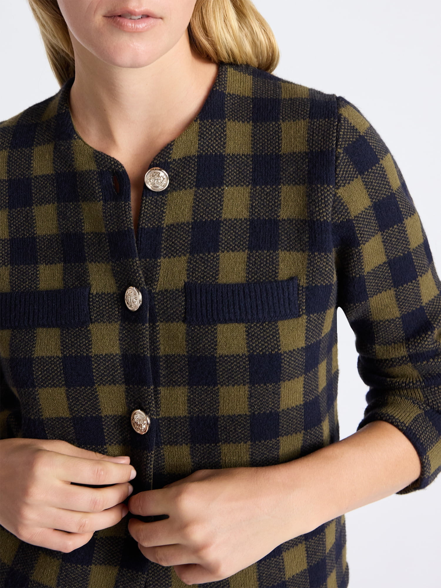 Free Assembly Women's Plaid Cardigan Sweater with Double Welt Pockets, Midweight, Sizes XS-XXL - Image 4