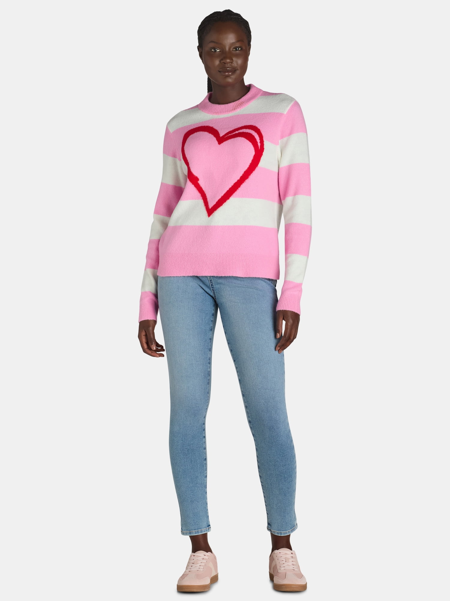 99 Jane Street Women’s and Women's Plus Striped Sweater with Heart Design, Sizes XS-4X - Image 6