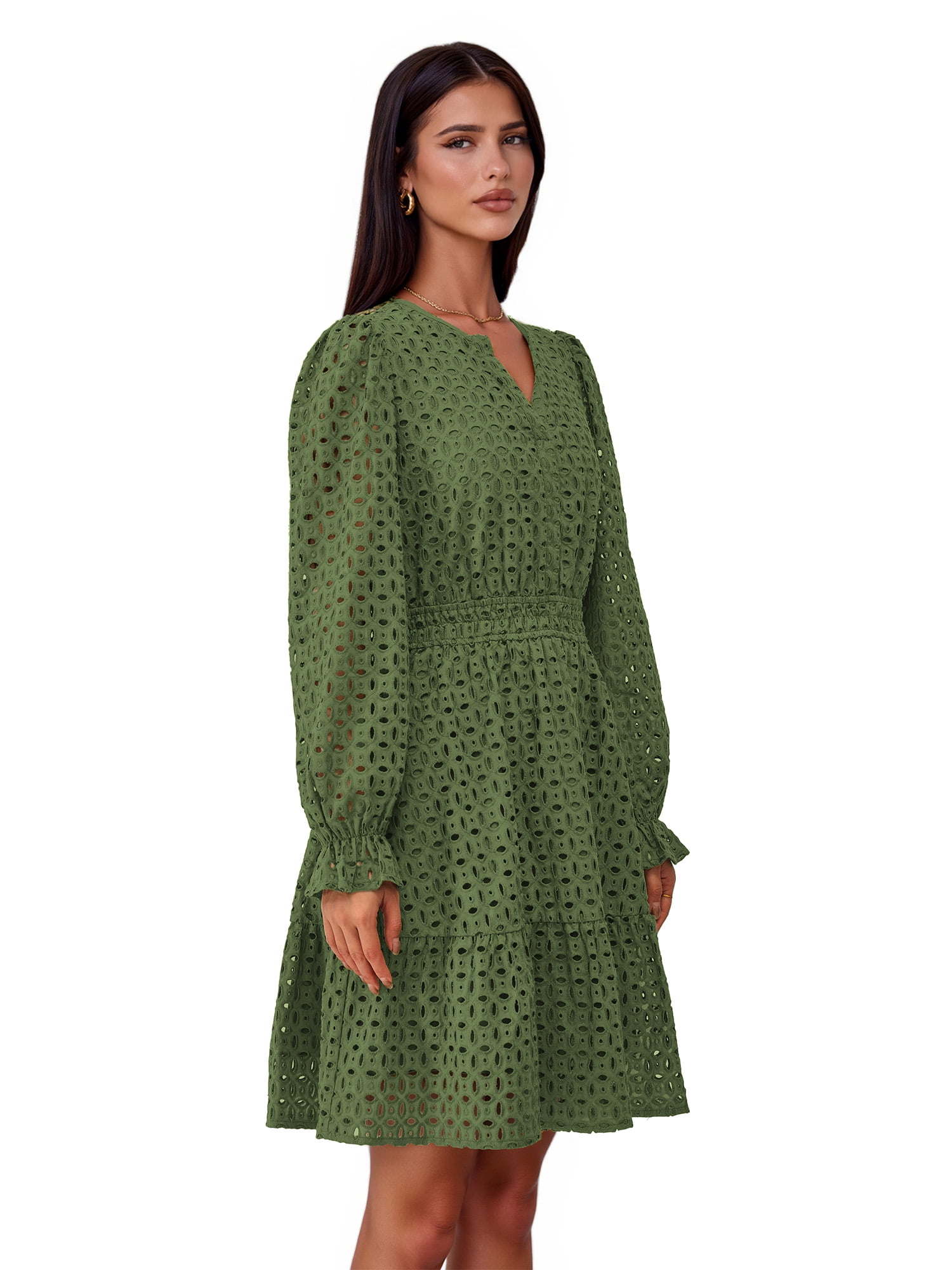 PRETTYGARDEN Women's Long Sleeve Eyelet Mini Dress, Sizes S-XXL - Image 2