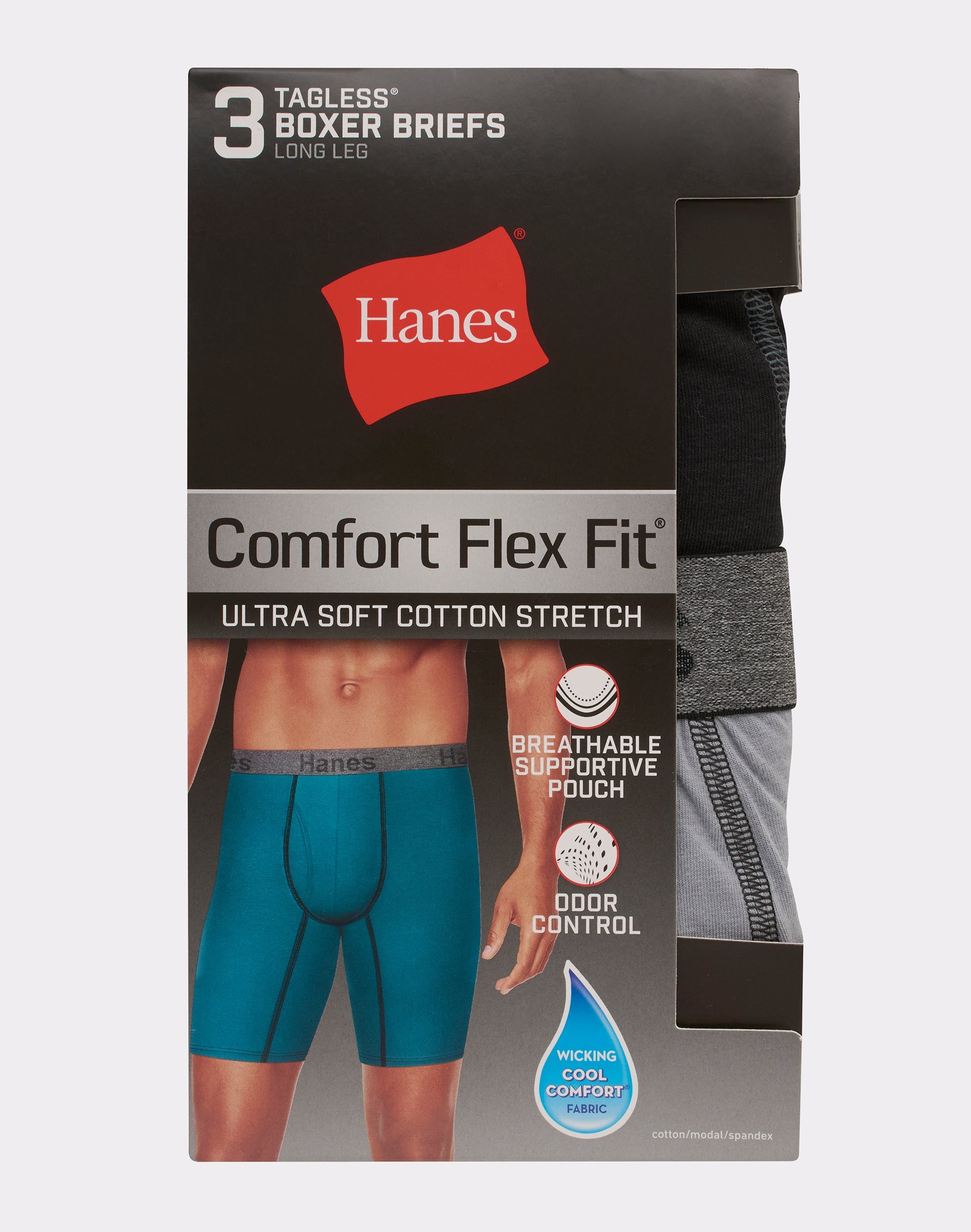 Hanes Men's Comfort Flex Fit Ultra Soft Cotton Stretch Long Leg Boxer Briefs, 3 Pack, Sizes S-3XL - Image 2