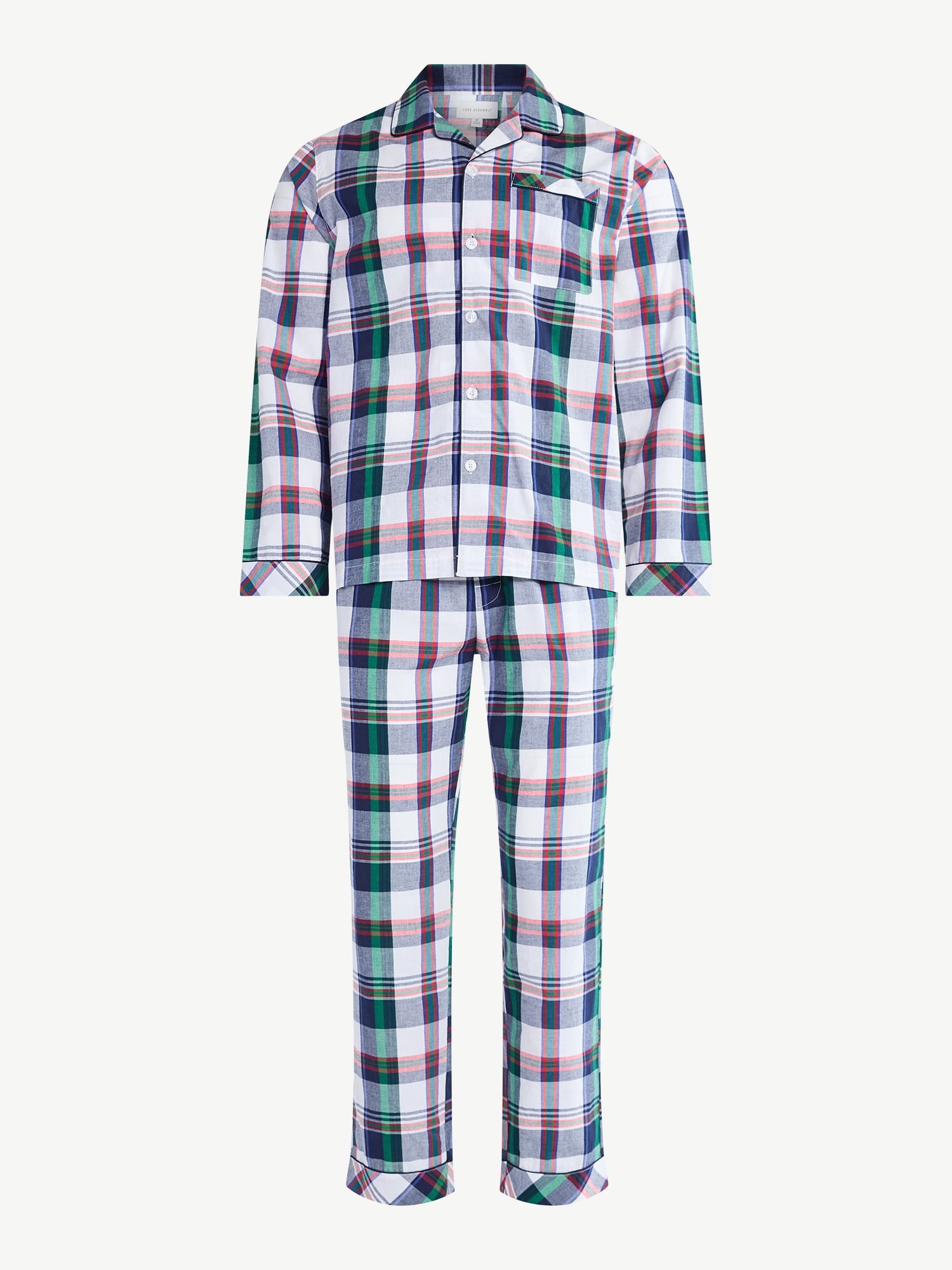 Free Assembly Matching Family Pajamas Men's Cotton Plaid Notch Collar Top and Pants Gift Set, 2-Piece, Sizes XS-3X - Image 6