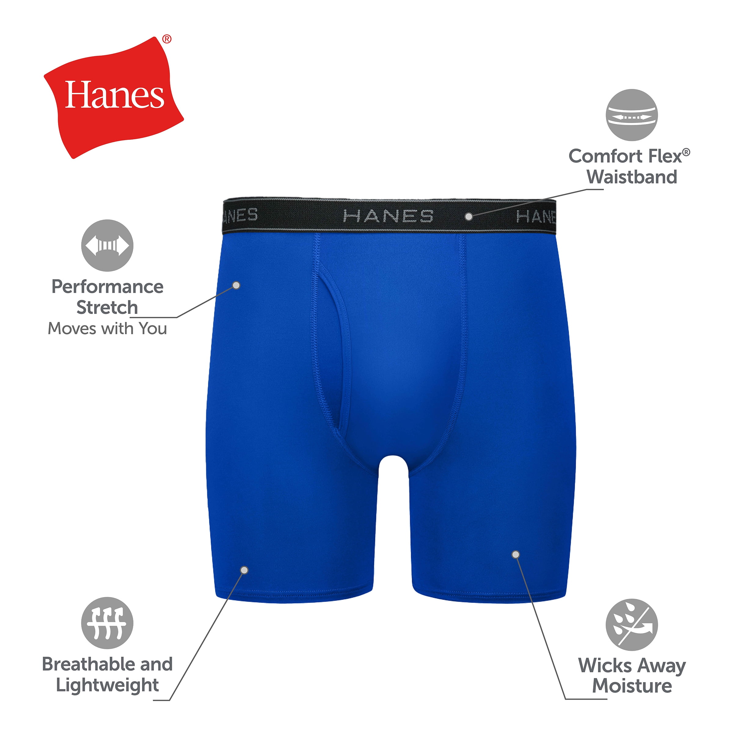 Hanes Men’s Performance Boxer Brief Underwear Pack, Stretch, Assorted, 6-Pack - Image 7