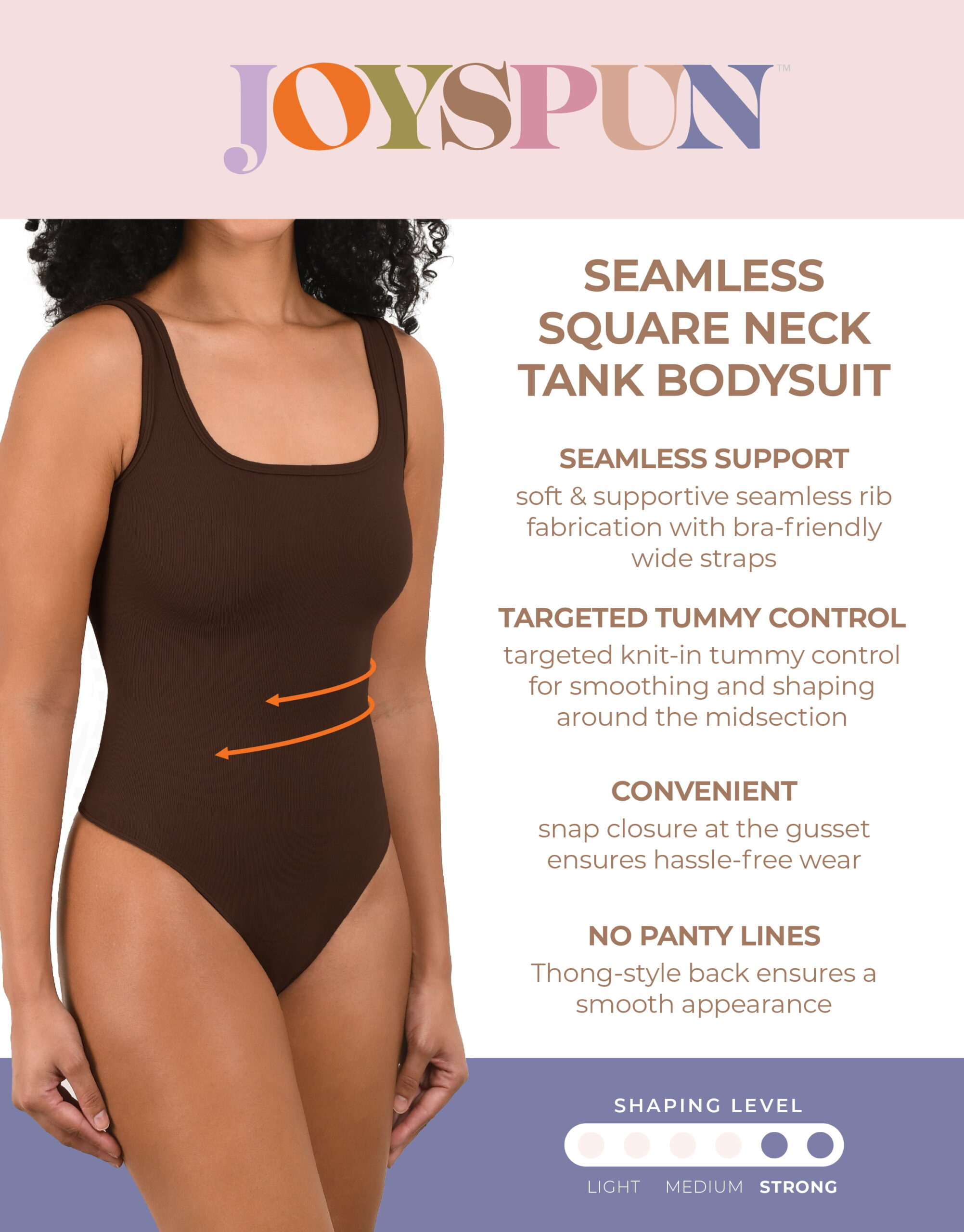 Joyspun Women's Seamless Slimming Square Neck Tank Bodysuit, 2-Pack, Sizes S-3XL - Image 2