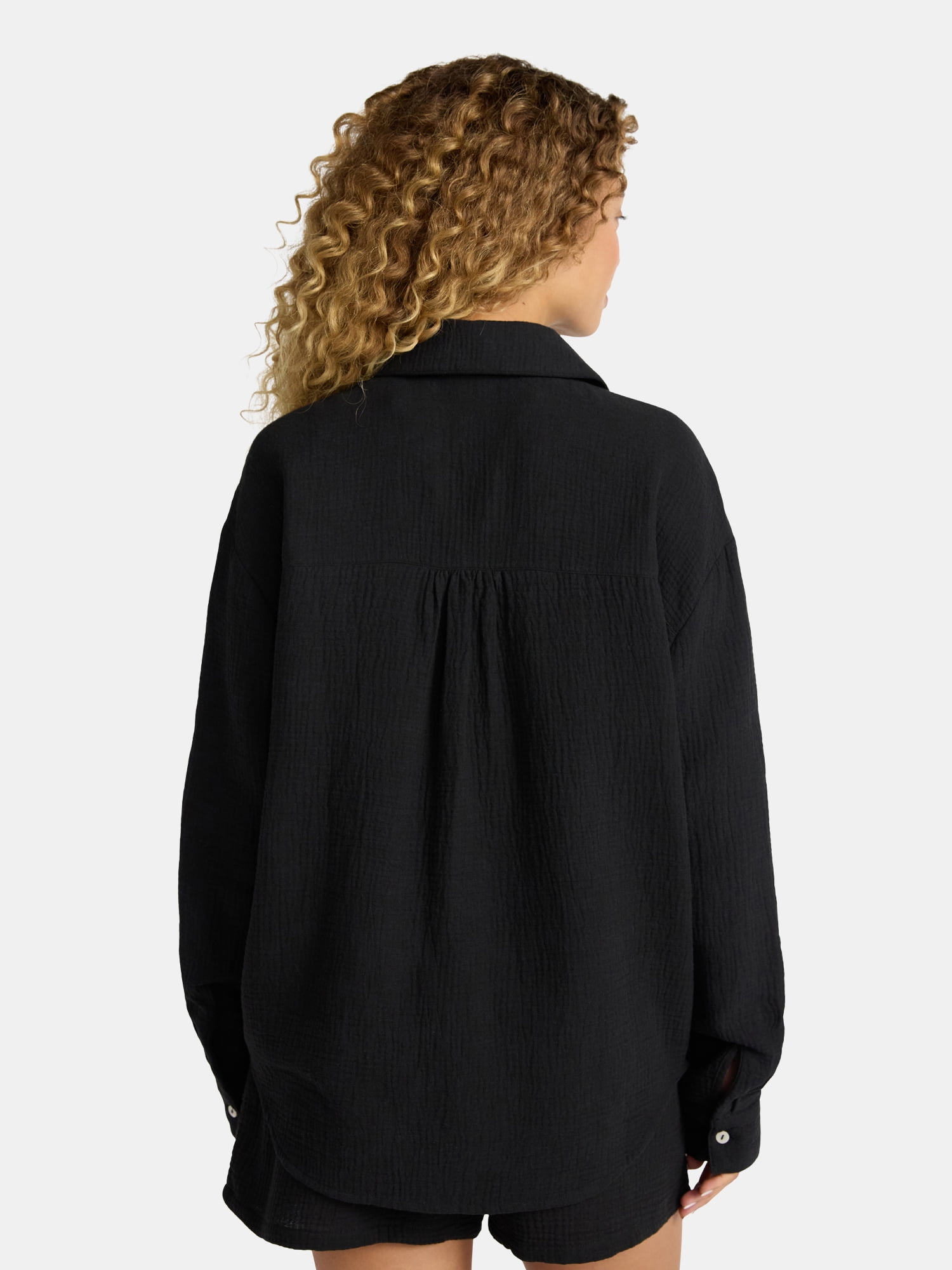 Time and Tru Women's and Women's Plus Cotton Button Up Coverup Shirt, Sizes XS-3X - Image 3