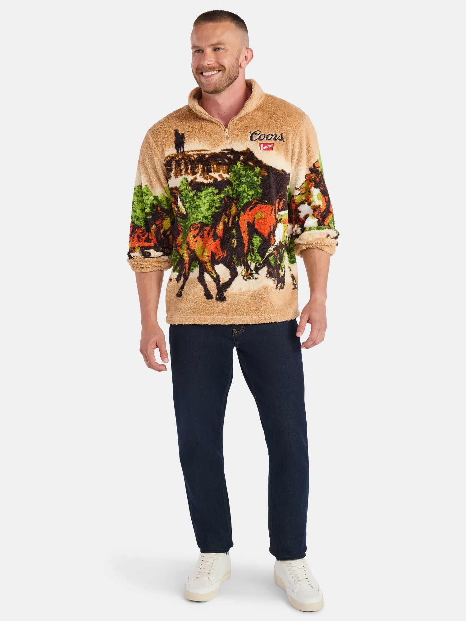 Coors Men's and Big Men's Scenic Print Fleece Quarter Zip Jacket, Sizes XS-3XL - Image 2