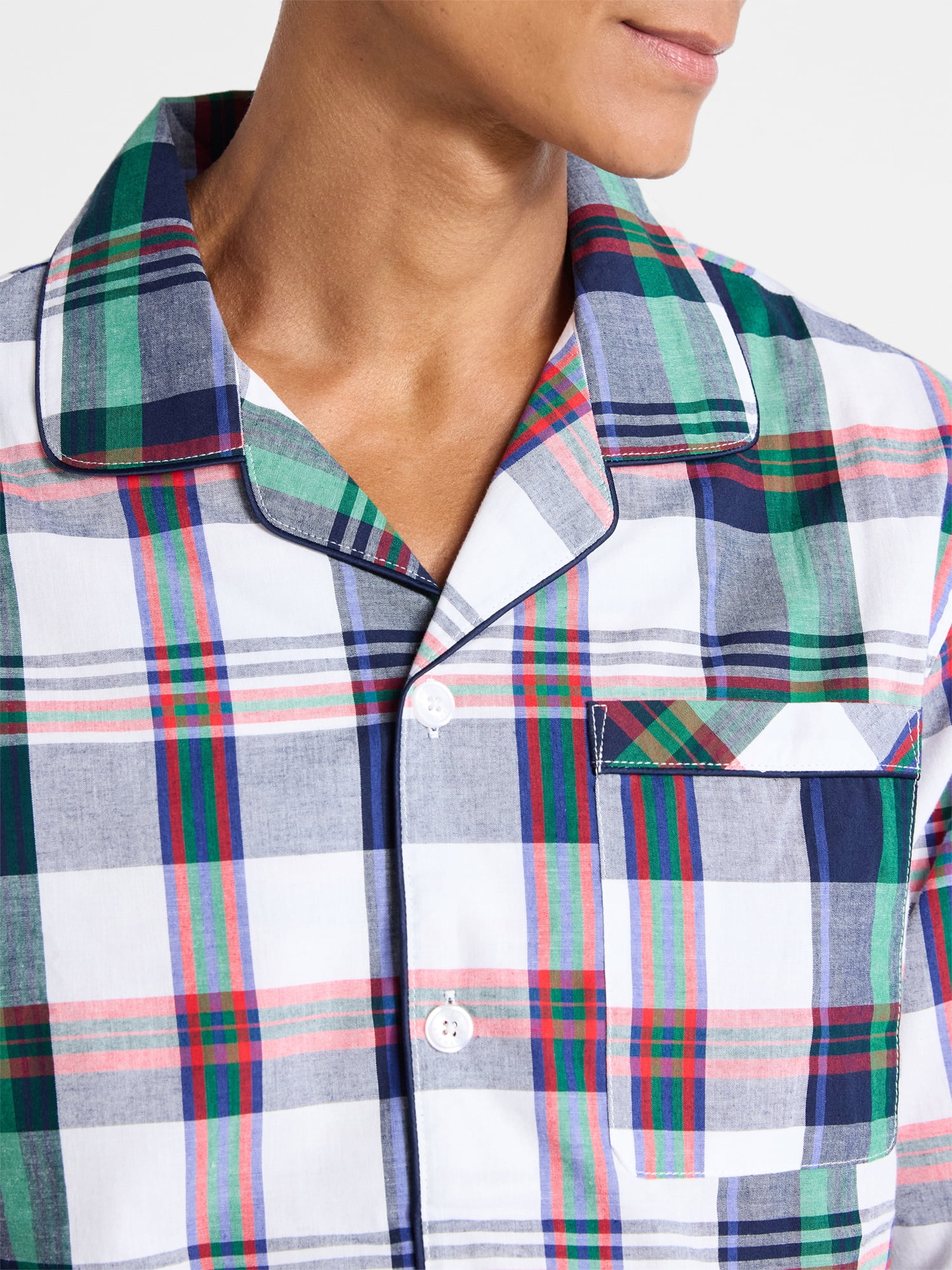 Free Assembly Matching Family Pajamas Men's Cotton Plaid Notch Collar Top and Pants Gift Set, 2-Piece, Sizes XS-3X - Image 5