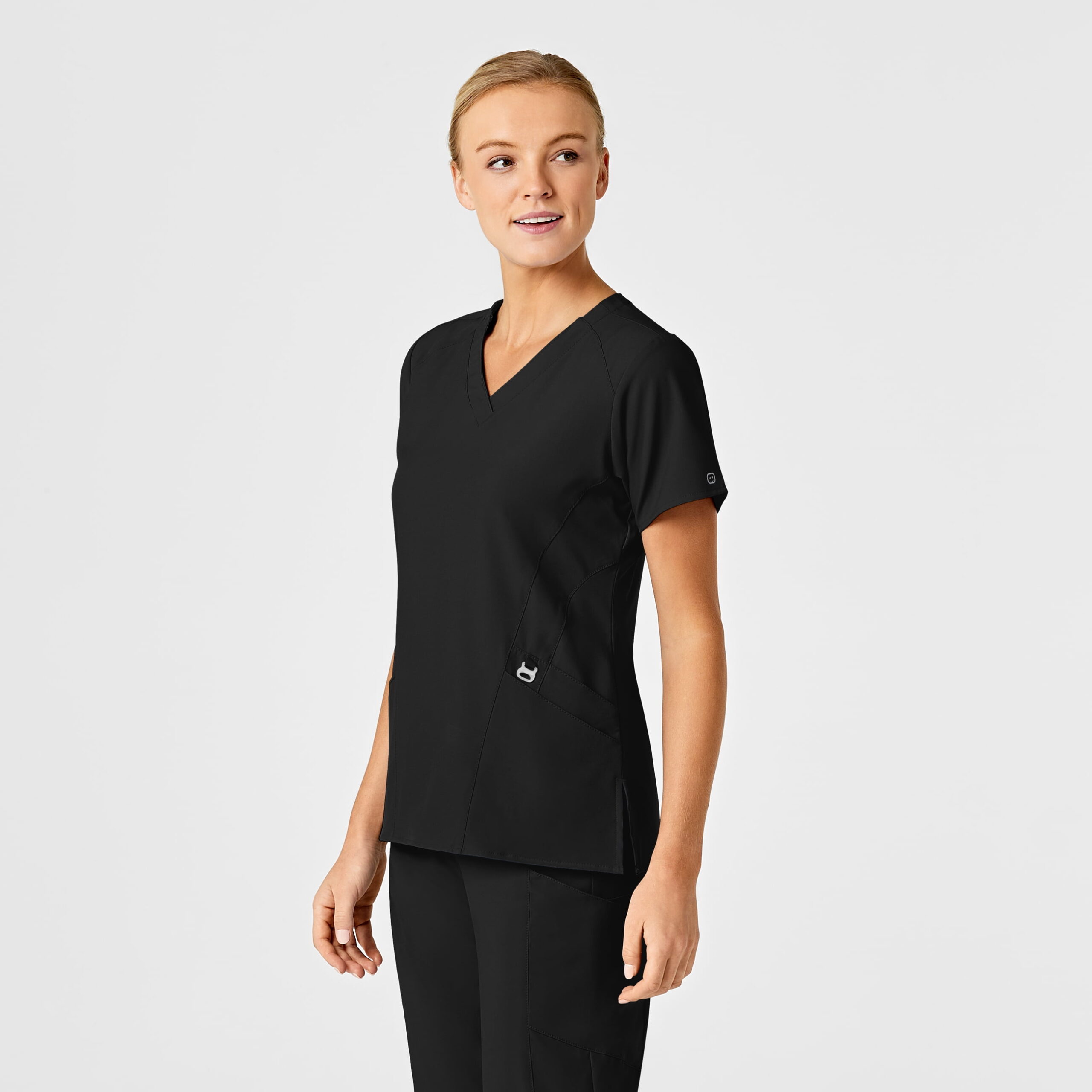 Wink W123 Women's Stylized V-Neck Scrub Top, Black, L Womens - Image 4