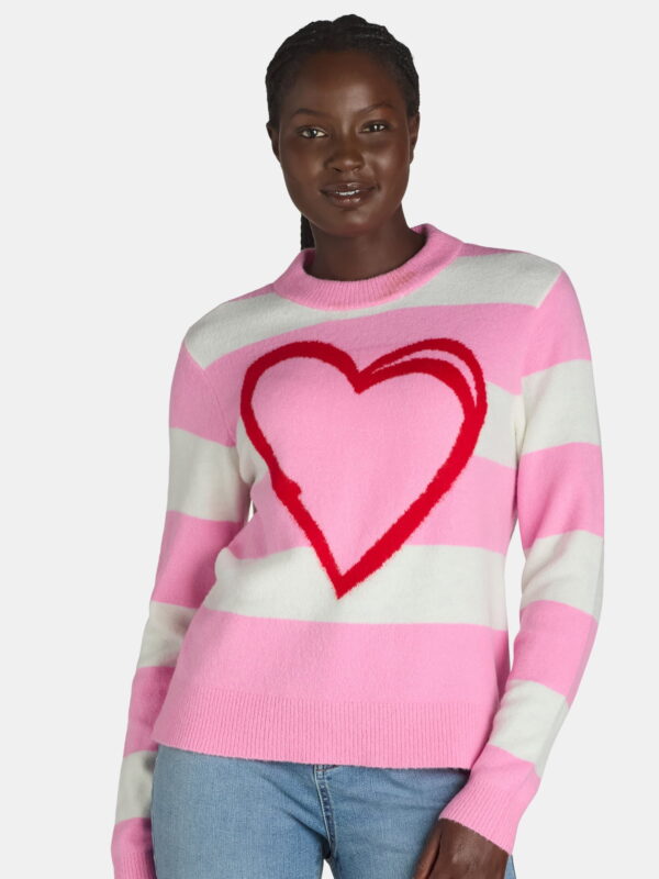 99 Jane Street Women’s and Women's Plus Striped Sweater with Heart Design, Sizes XS-4X