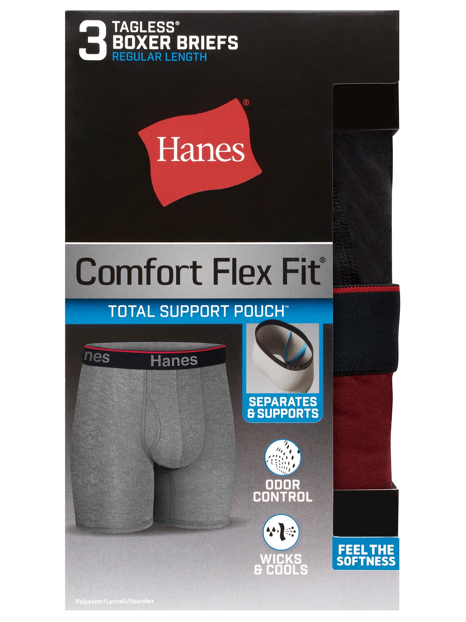 Hanes Men's Comfort Flex Fit Total Support Pouch Boxer Briefs, 3 Pack - Image 2