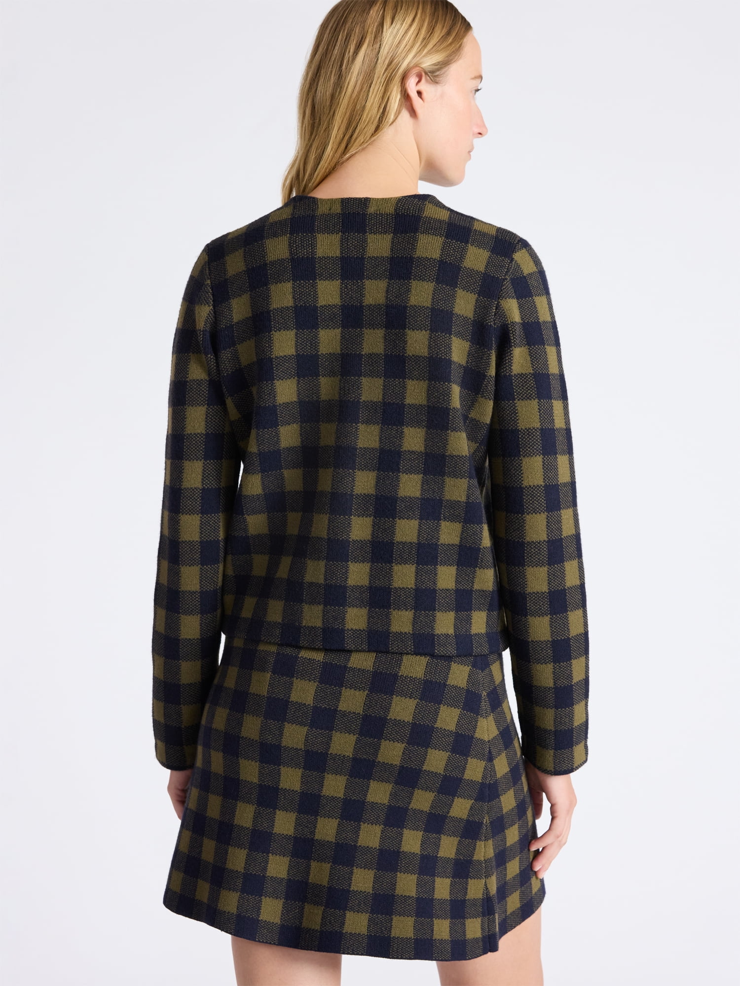 Free Assembly Women's Plaid Cardigan Sweater with Double Welt Pockets, Midweight, Sizes XS-XXL - Image 3