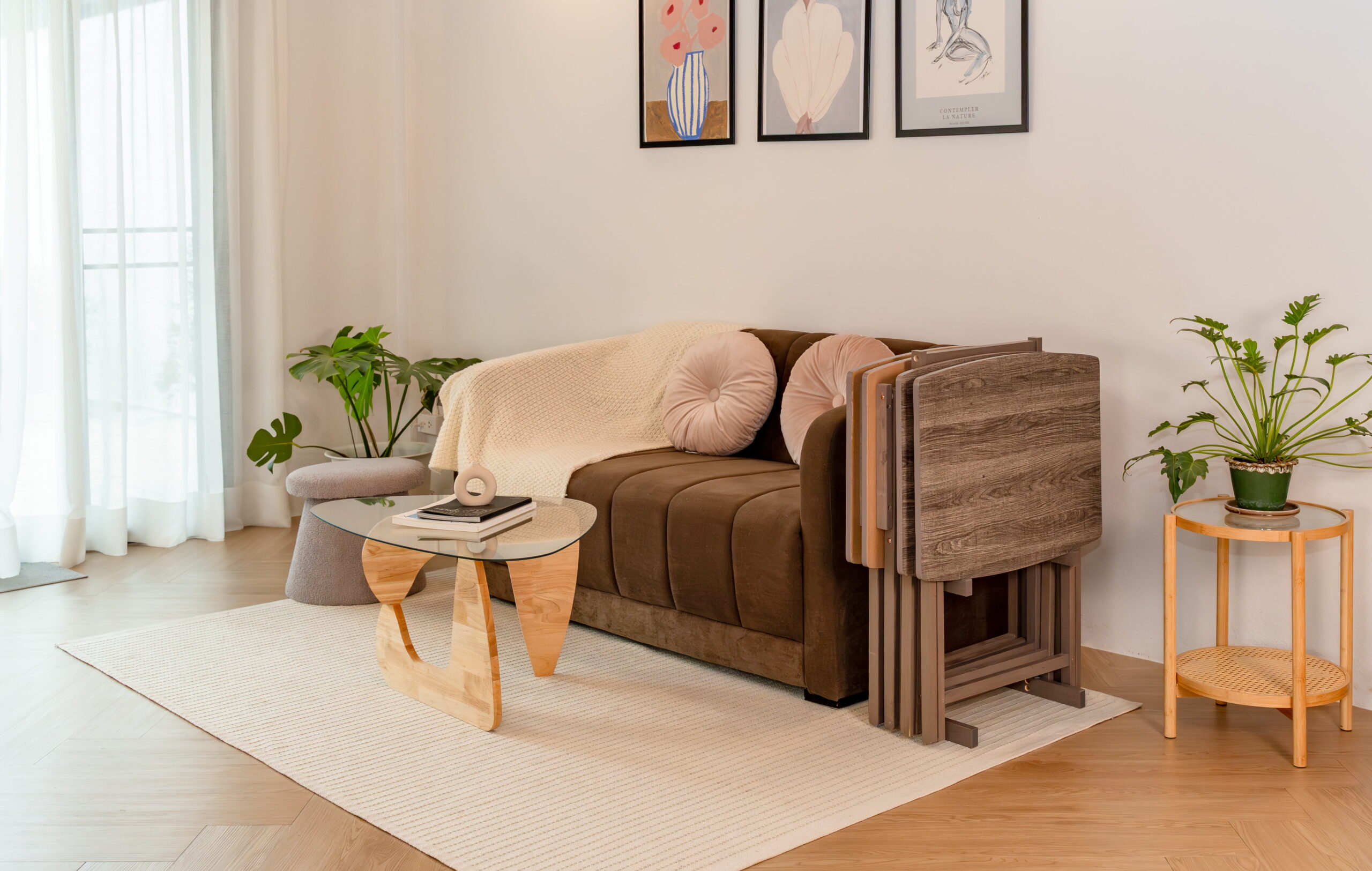 Mainstays XL Oversized Folding Tray Table Set of 4 with Rack, Rustic Gray - Image 7