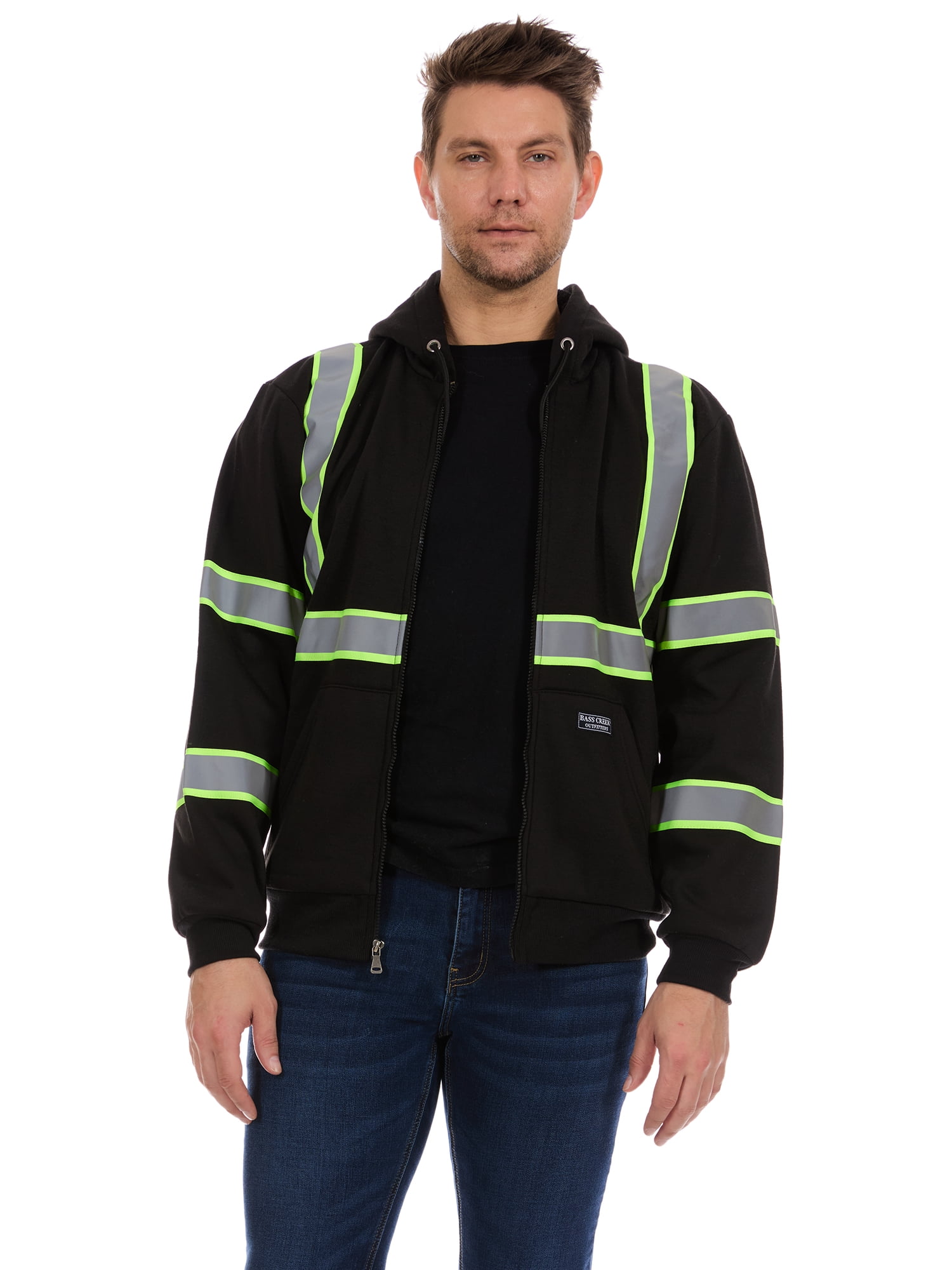 Bass Creek Outfitters Men's Fleece Hi Vis Full Zip up Work Hoodie, Sizes M-2XL