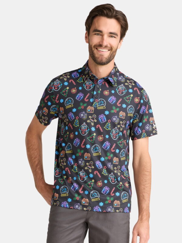 Birdie Bound Men's Christmas Holiday Print Golf Polo Shirt, Sizes S-3XL