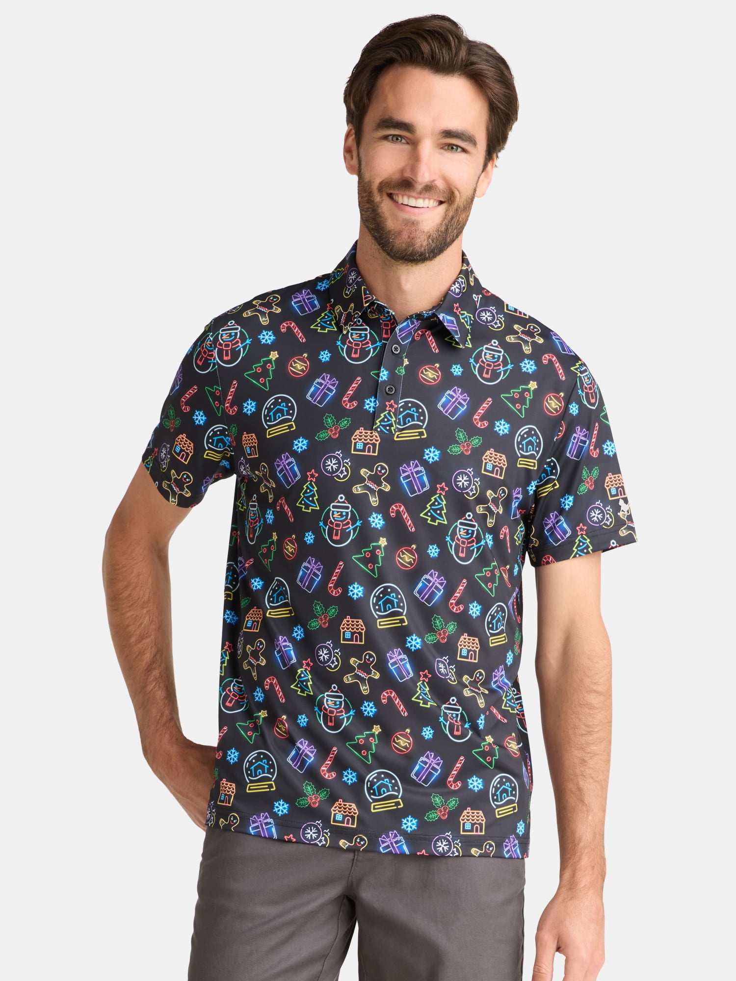 Birdie Bound Men's Christmas Holiday Print Golf Polo Shirt, Sizes S-3XL