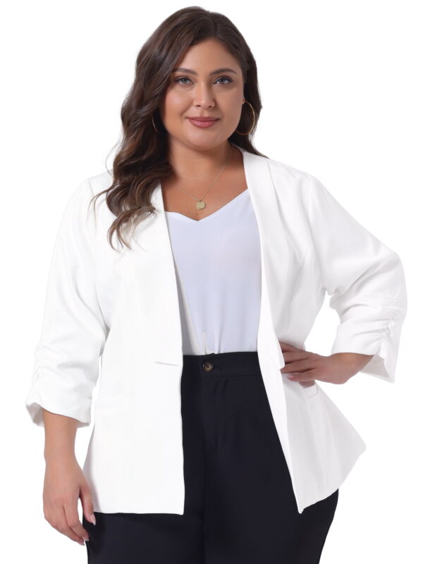 DARING DIVA Women's Plus Shawl Collar 3/4 Ruched Sleeve Blazers White 1X
