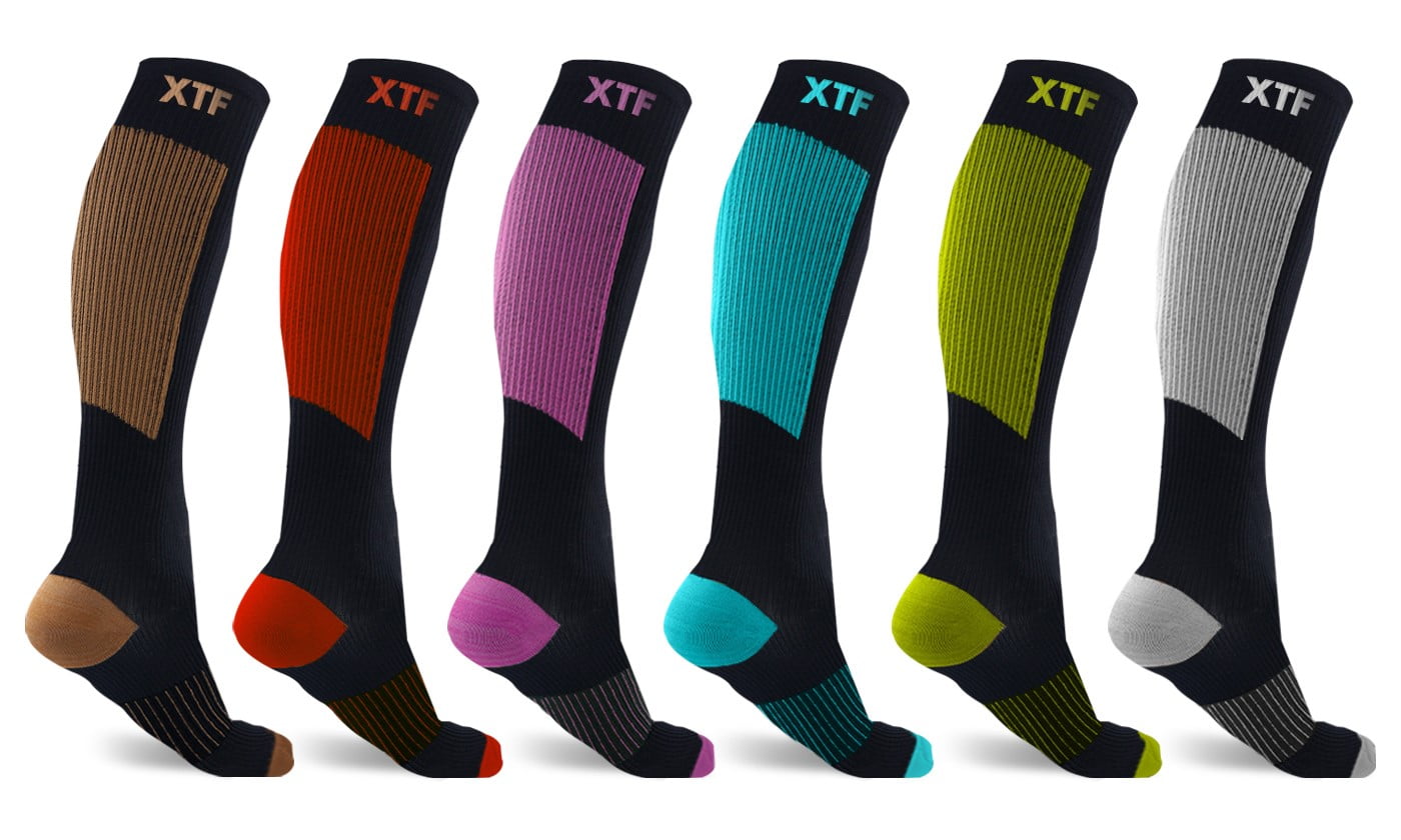 Extreme Fit Copper Compression Socks for Men & Women, 6 Pairs